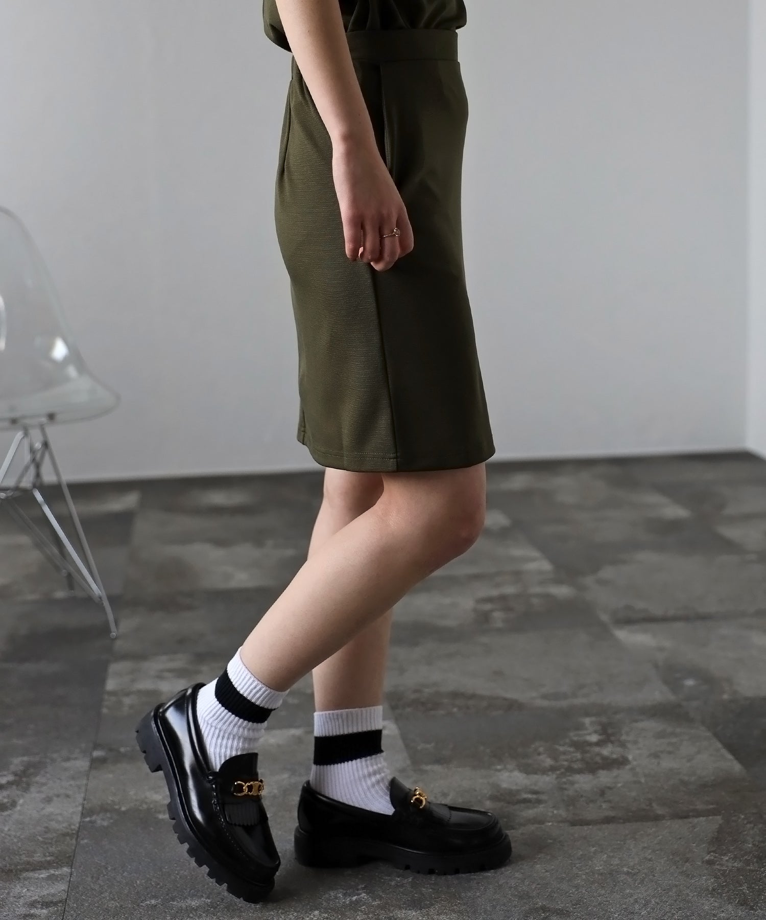 ボンジュールサガン BONJOUR SAGAN 【セットアップ対応商品】ショート丈ダンボールスカート (KHAKI) KHAKI