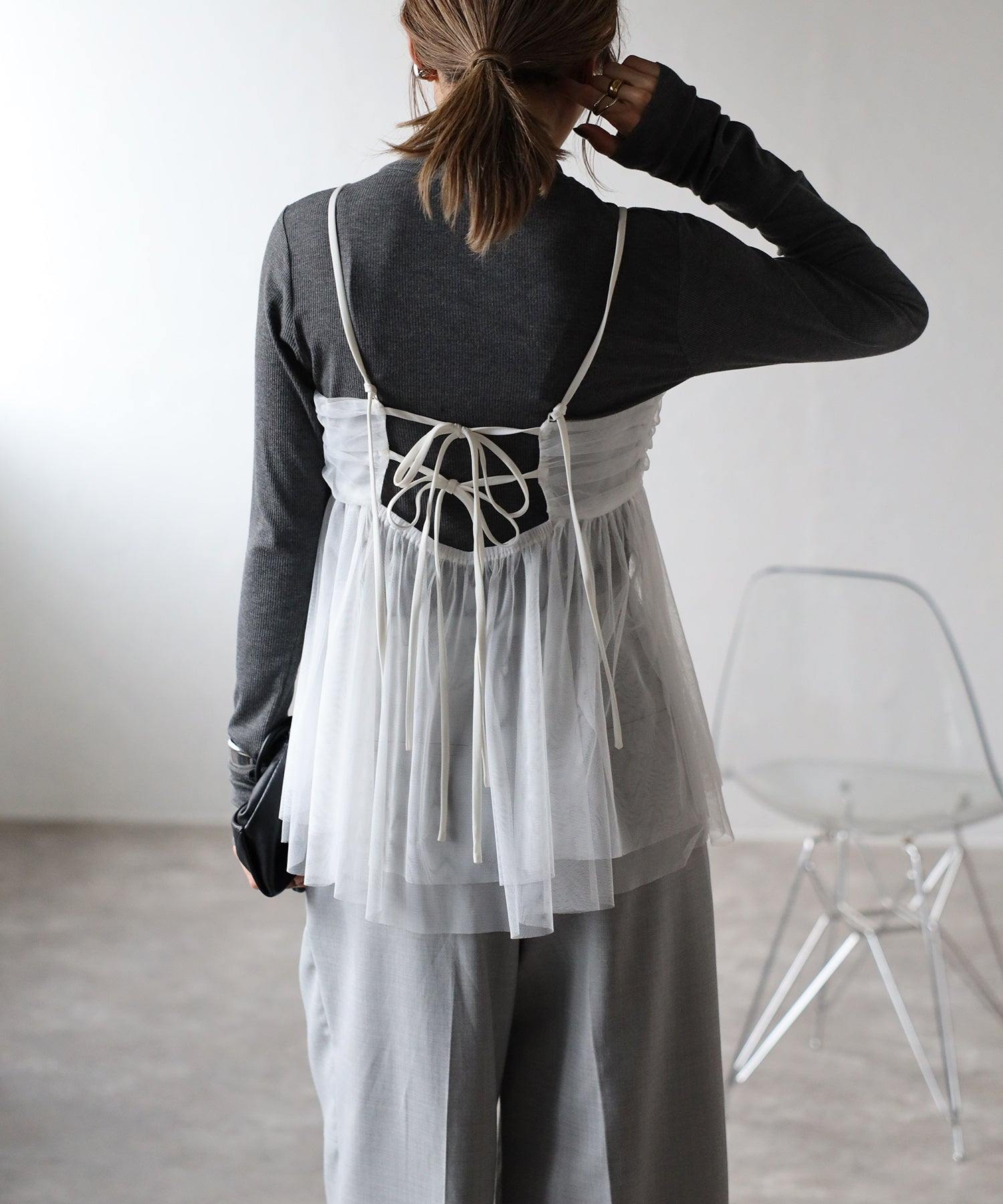 ボンジュールサガン BONJOUR SAGAN バックダブルリボンチュールキャミ (WHITE) WHITE