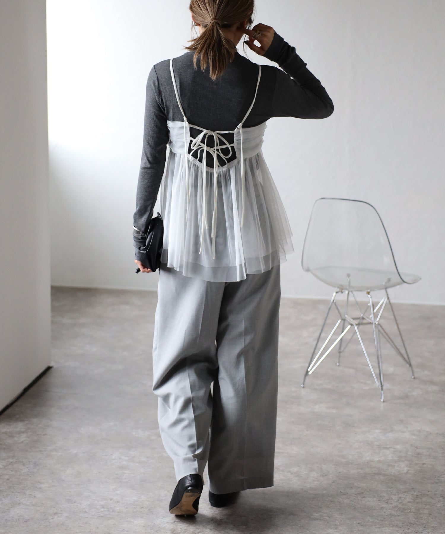 ボンジュールサガン BONJOUR SAGAN バックダブルリボンチュールキャミ (WHITE) WHITE