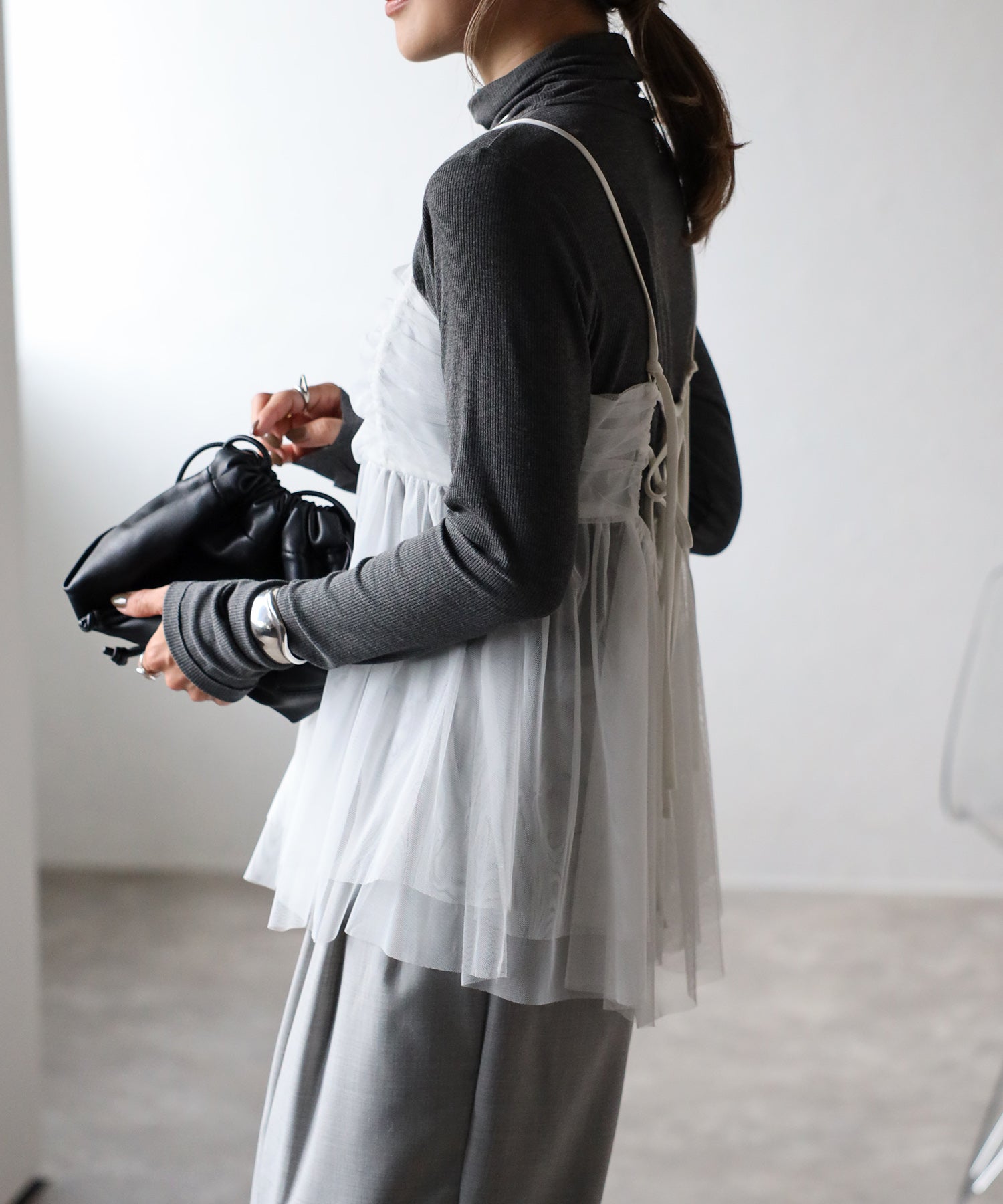 ボンジュールサガン BONJOUR SAGAN バックダブルリボンチュールキャミ (WHITE) WHITE