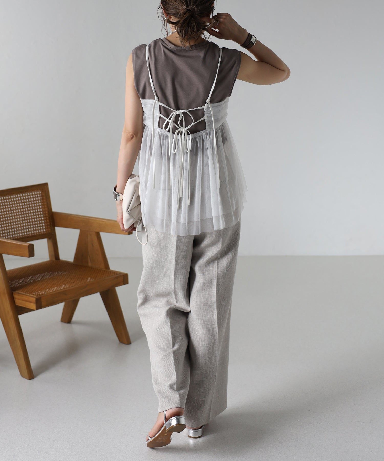 ボンジュールサガン BONJOUR SAGAN バックダブルリボンチュールキャミ (WHITE) WHITE