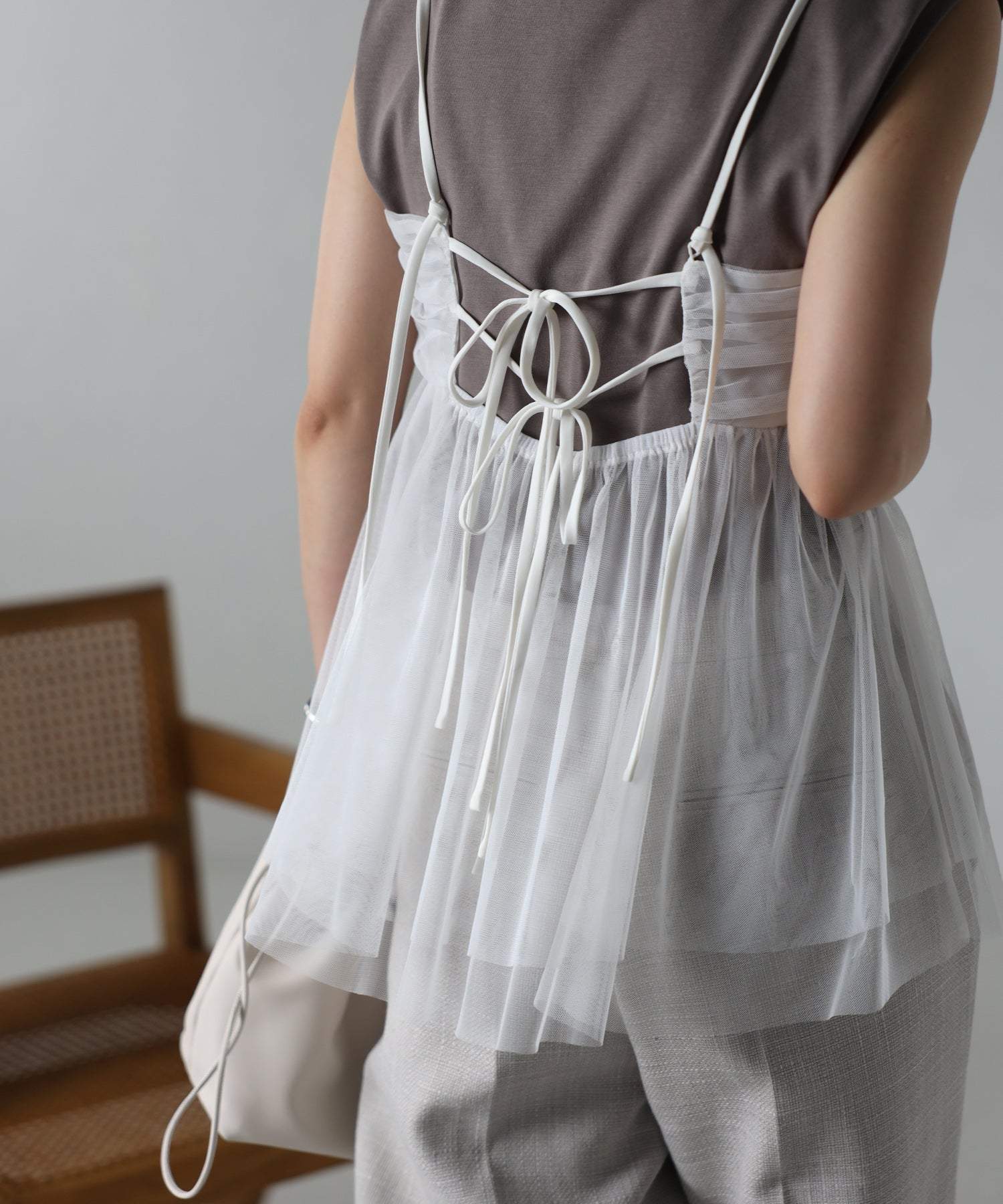 ボンジュールサガン BONJOUR SAGAN バックダブルリボンチュールキャミ (WHITE) WHITE