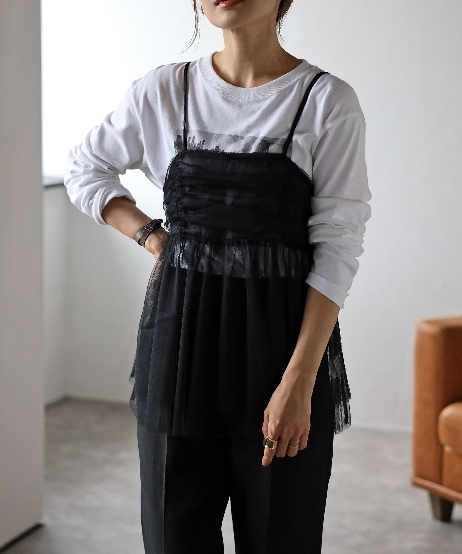 ボンジュールサガン BONJOUR SAGAN バックダブルリボンチュールキャミ (WHITE) WHITE