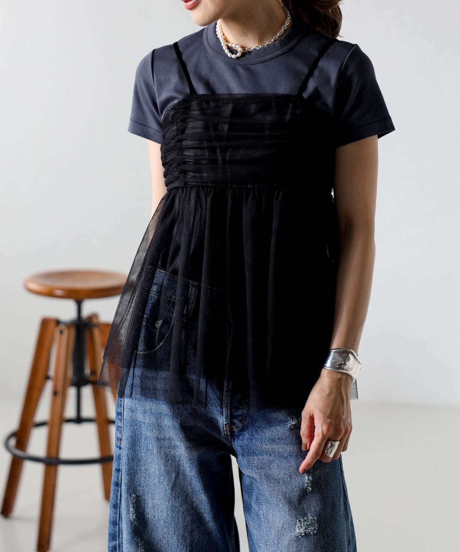 ボンジュールサガン BONJOUR SAGAN バックダブルリボンチュールキャミ (WHITE) WHITE