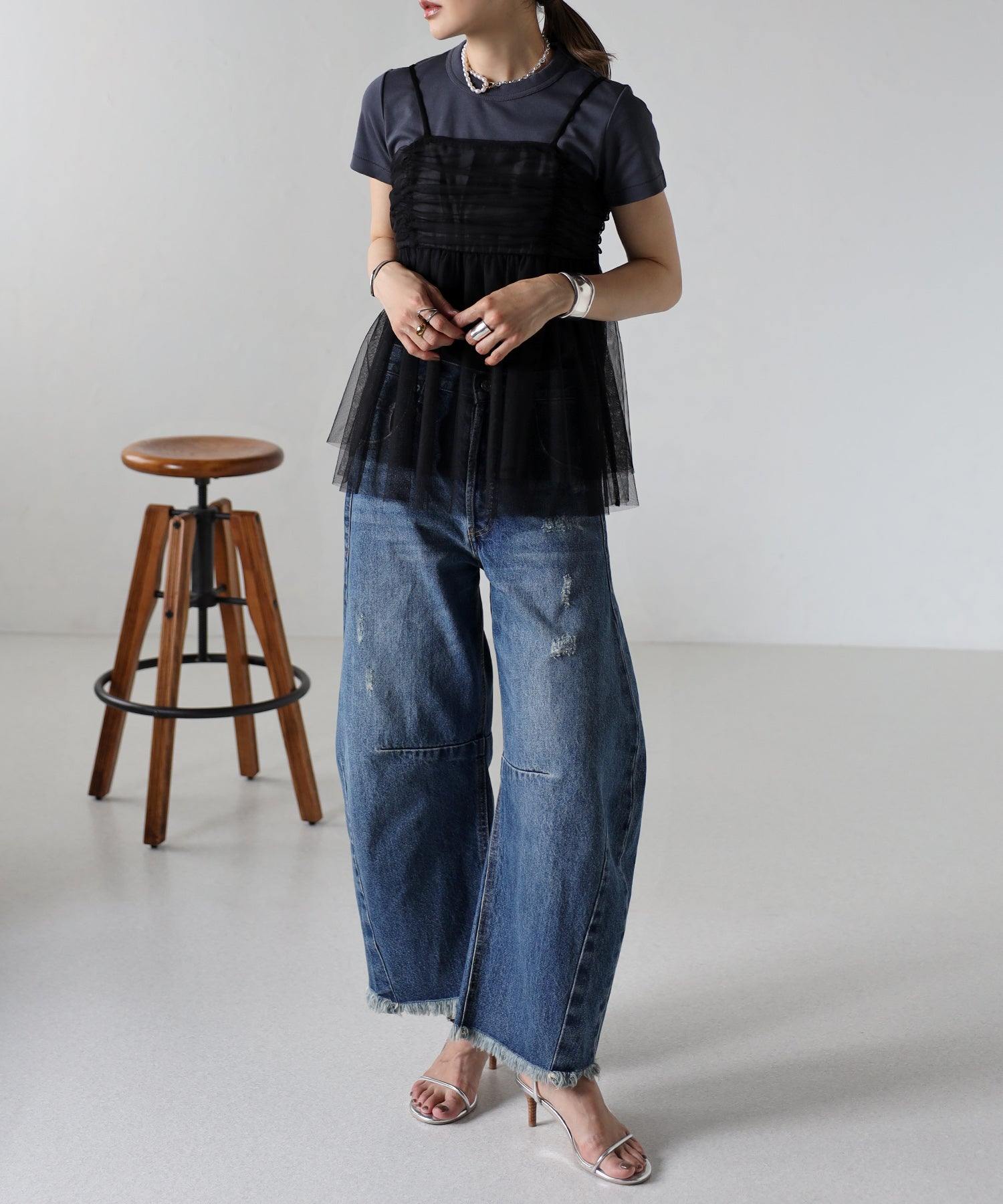 ボンジュールサガン BONJOUR SAGAN バックダブルリボンチュールキャミ (WHITE) WHITE