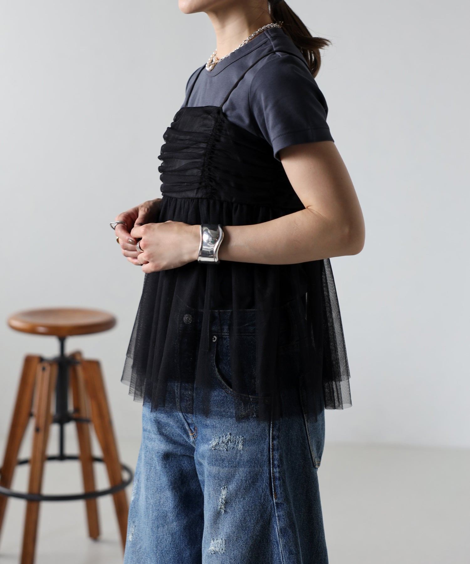 ボンジュールサガン BONJOUR SAGAN バックダブルリボンチュールキャミ (WHITE) WHITE