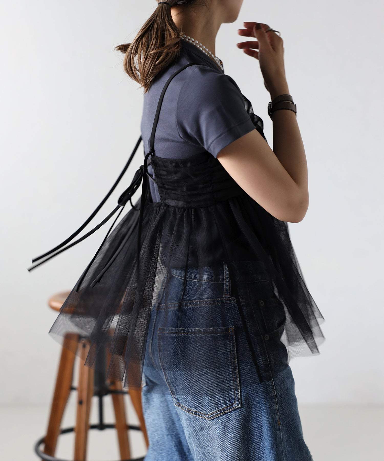 ボンジュールサガン BONJOUR SAGAN バックダブルリボンチュールキャミ (WHITE) WHITE