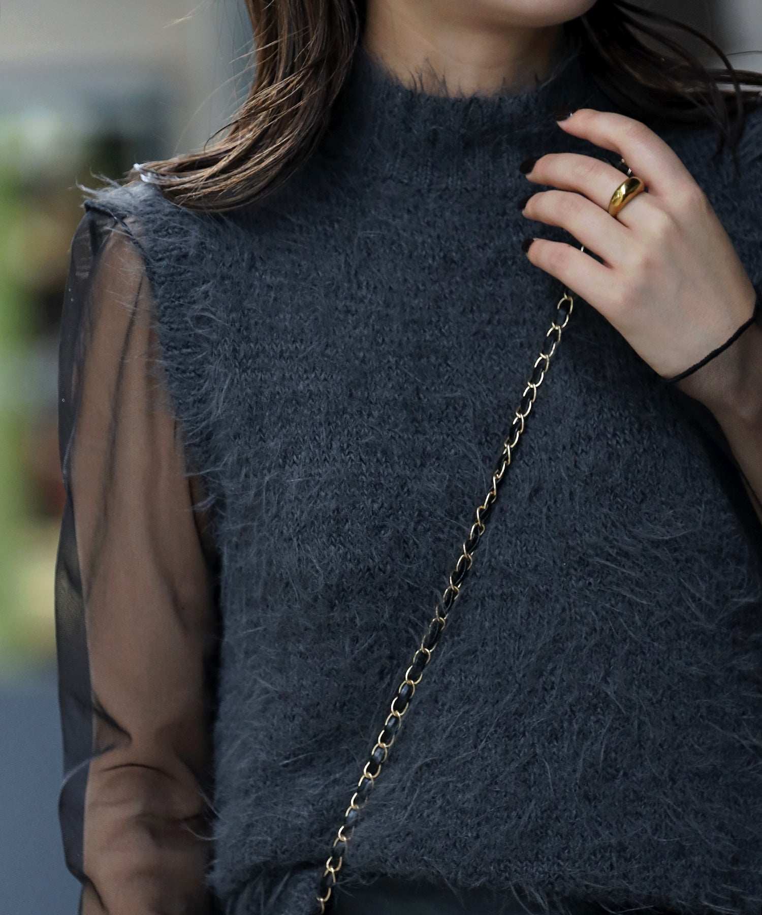 ボンジュールサガン BONJOUR SAGAN シャギーニットベスト (CHARCOAL-GRAY) CHARCOAL-GRAY