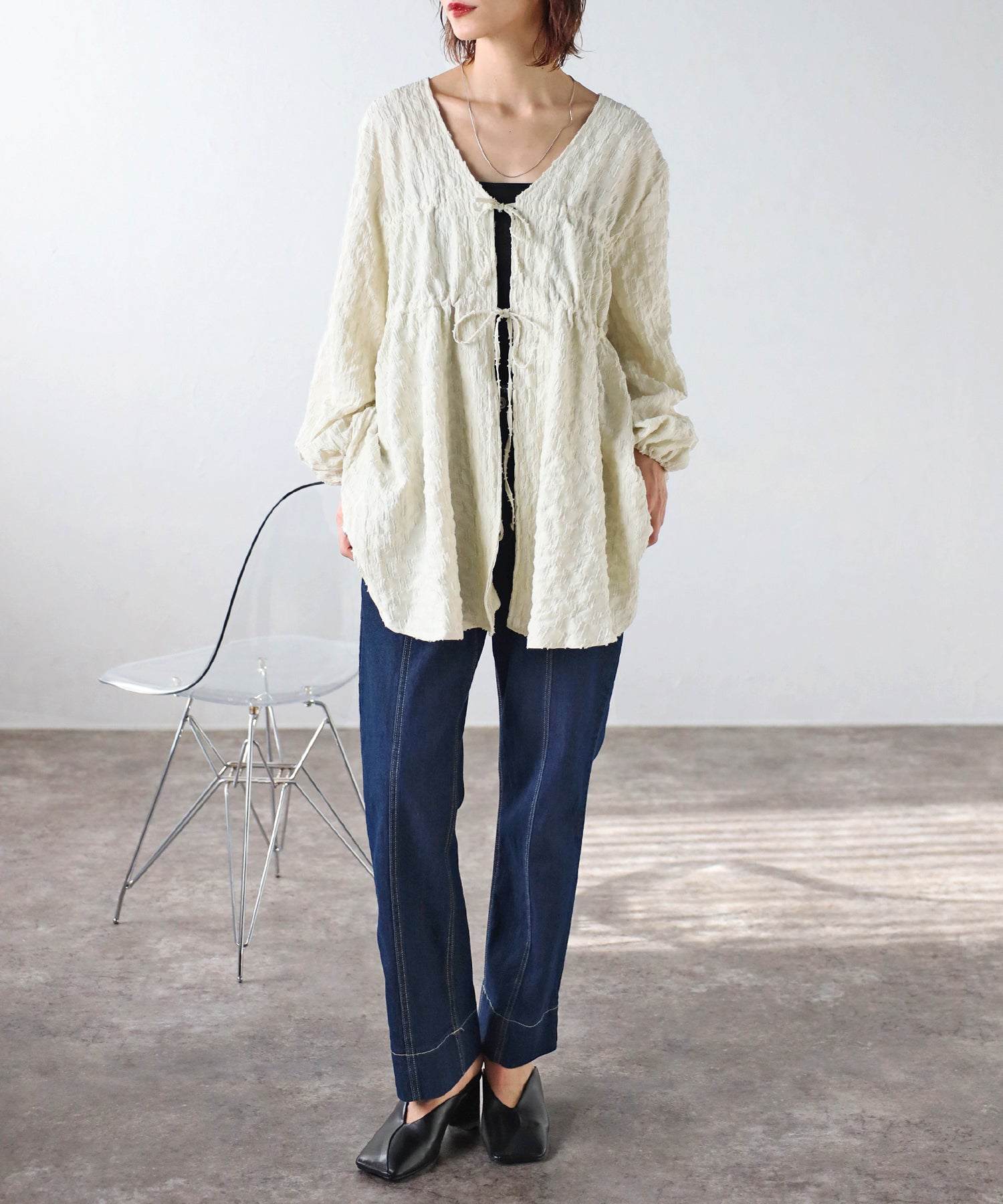 ボンジュールサガン BONJOUR SAGAN 前後2WAYジャガードブラウス (IVORY) IVORY