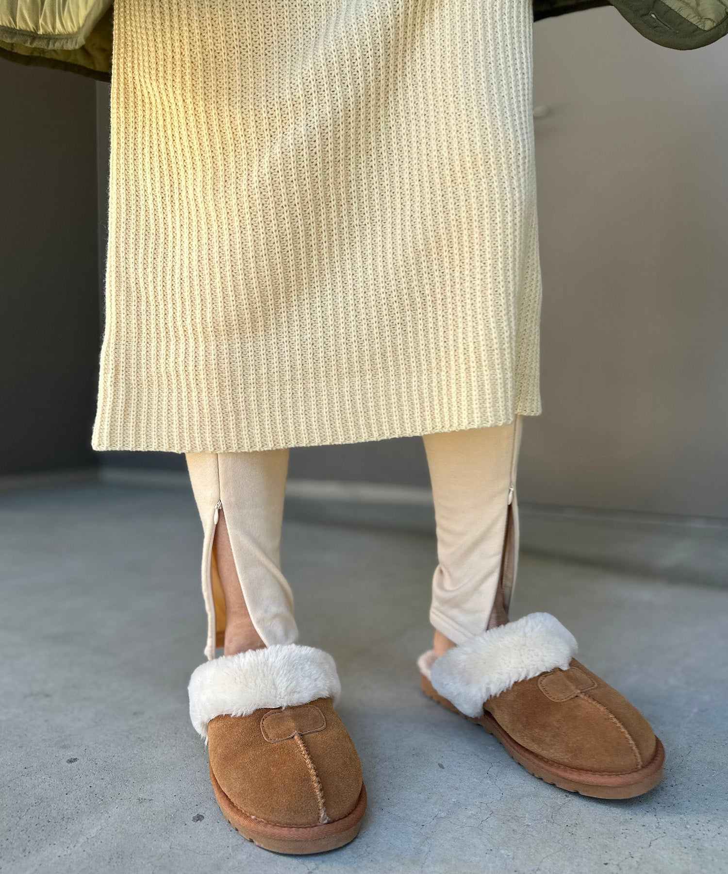 ボンジュールサガン BONJOUR SAGAN ジップアップ裏起毛レギンス (LIGHT-BEIGE) LIGHT-BEIGE