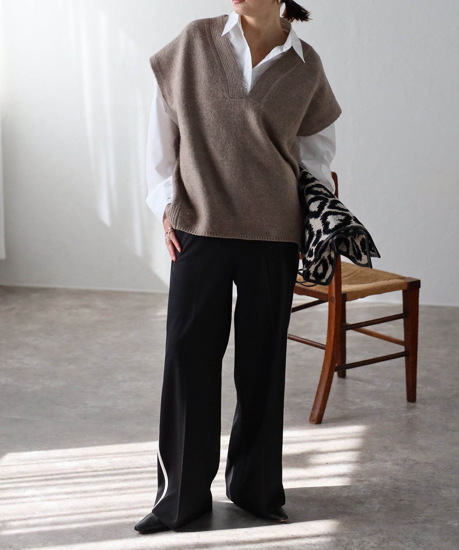 ボンジュールサガン BONJOUR SAGAN ハイウエストサイドラインスラックス (IVORY) IVORY