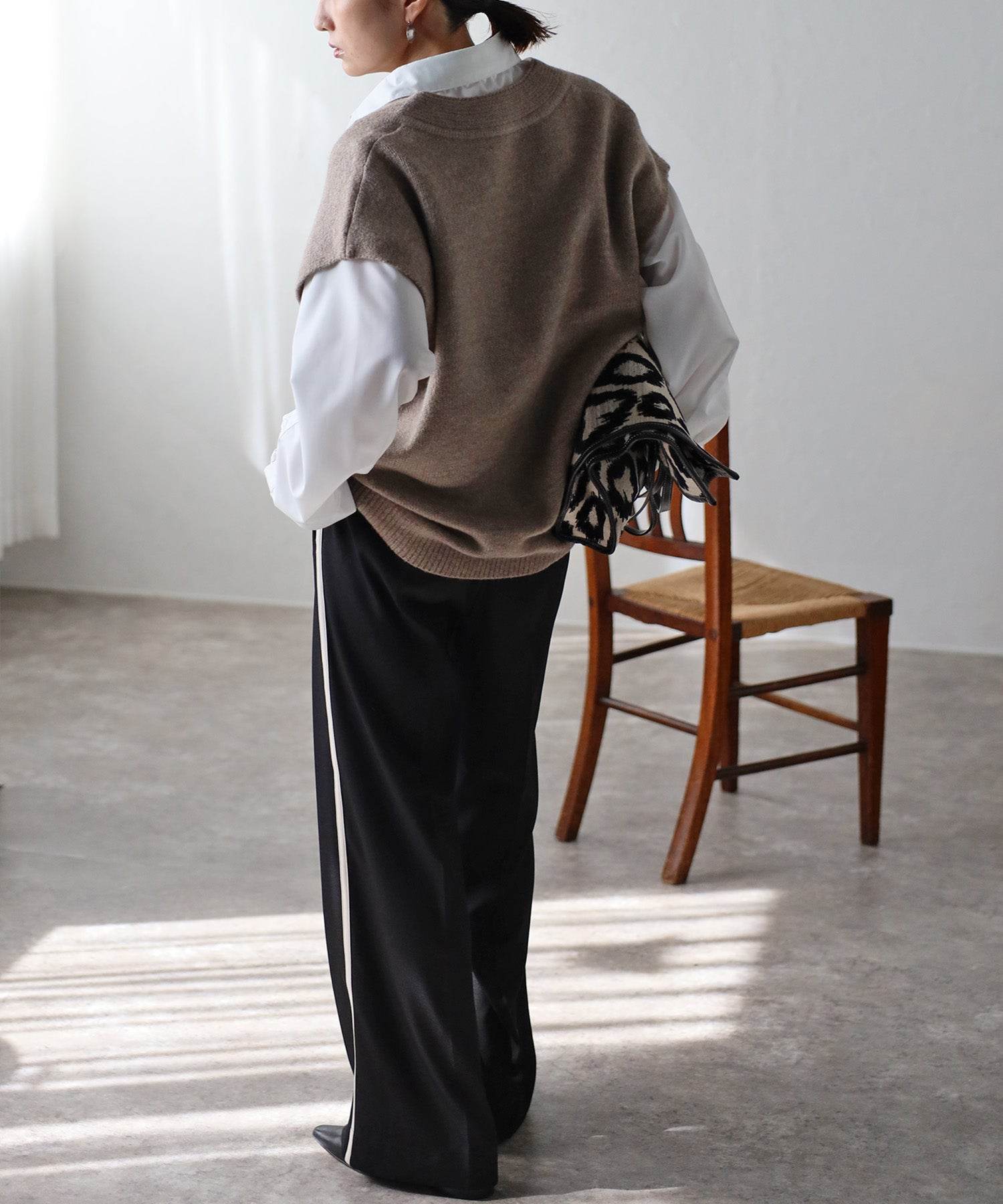 ボンジュールサガン BONJOUR SAGAN ハイウエストサイドラインスラックス (IVORY) IVORY