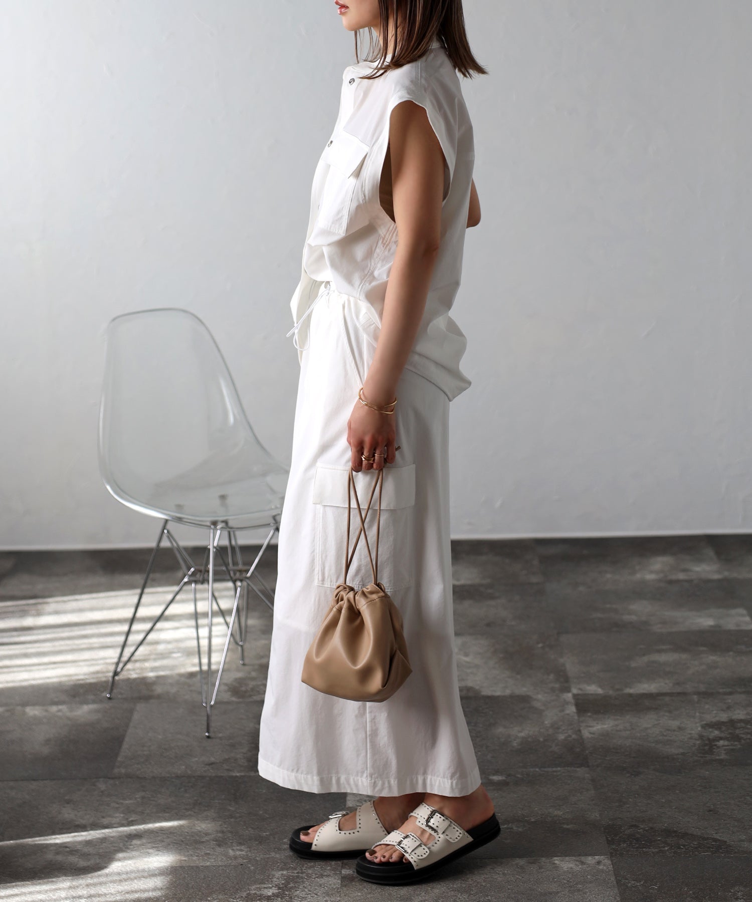 ボンジュールサガン BONJOUR SAGAN ドロストコードミリタリーカーゴスカート (OFF-WHITE) OFF-WHITE