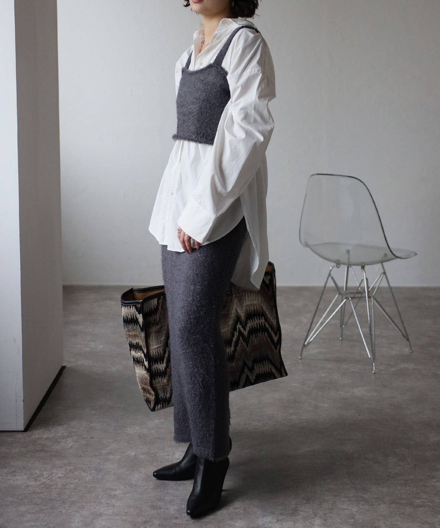 ボンジュールサガン BONJOUR SAGAN 【セットアップ対応商品】シャギーロングスカート (CHARCOAL-GRAY) CHARCOAL-GRAY