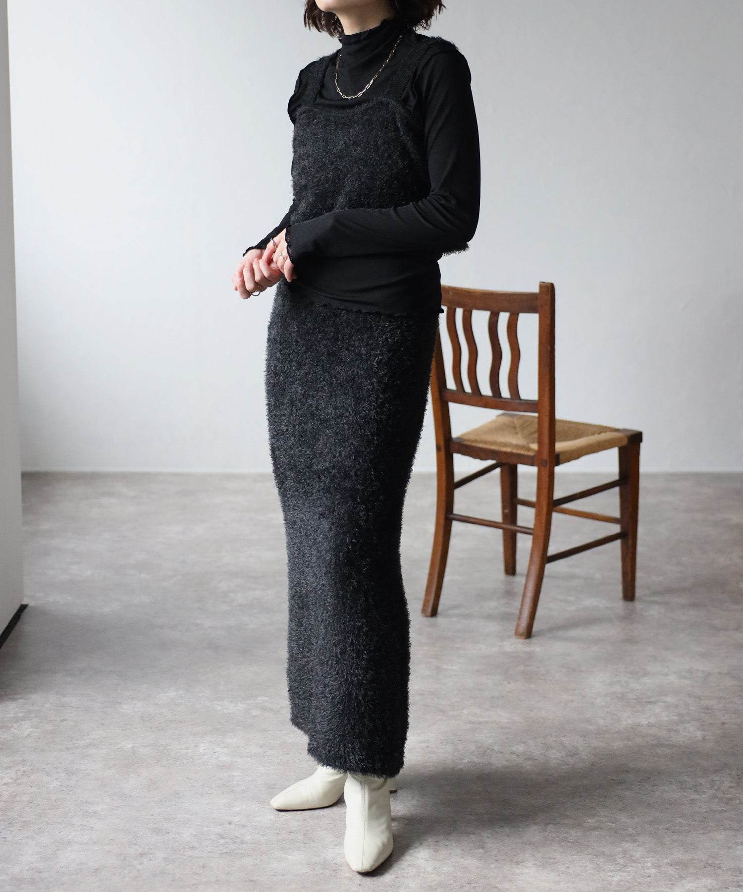 ボンジュールサガン BONJOUR SAGAN 【セットアップ対応商品】シャギーロングスカート (CHARCOAL-GRAY) CHARCOAL-GRAY