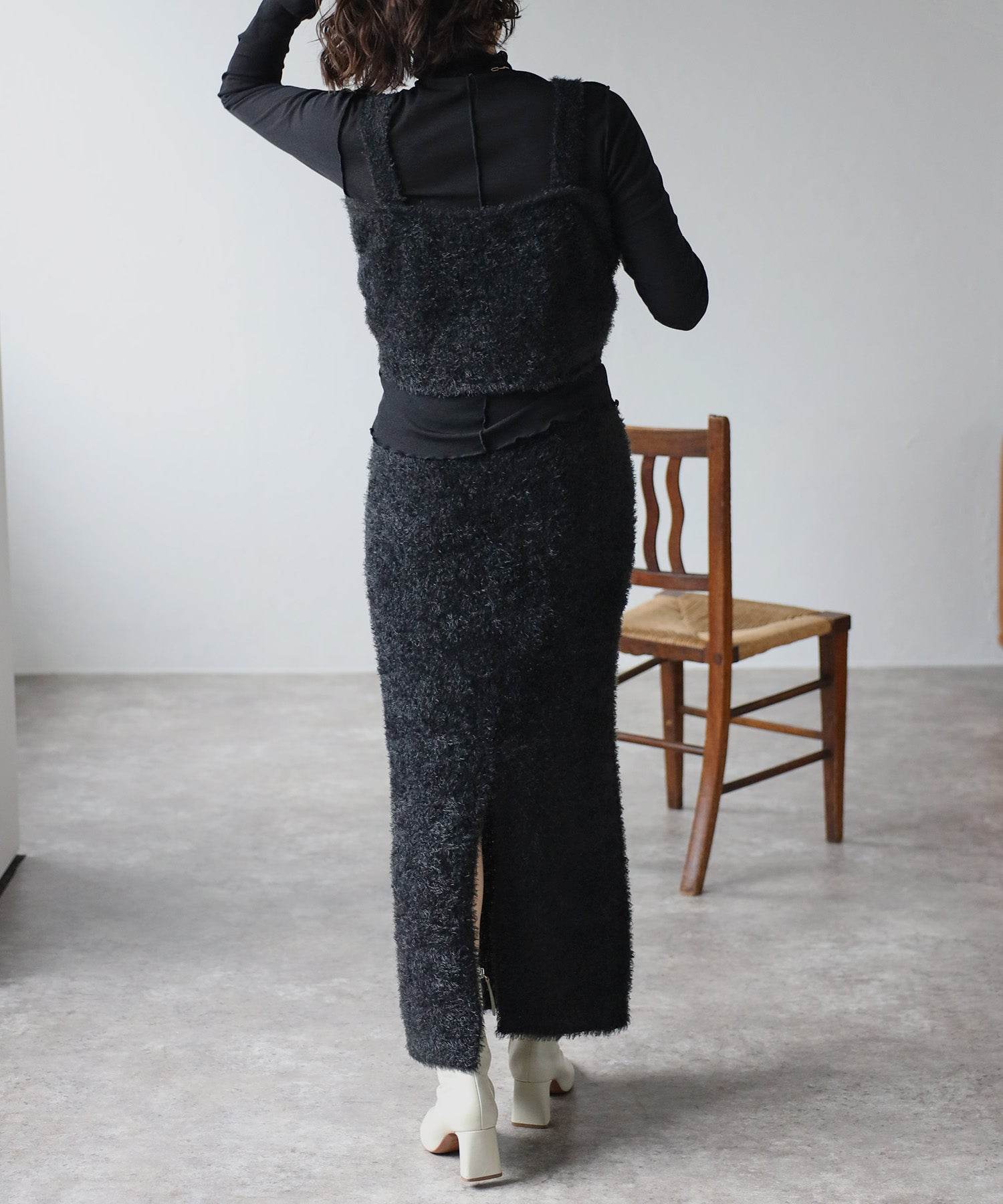 ボンジュールサガン BONJOUR SAGAN 【セットアップ対応商品】シャギーロングスカート (CHARCOAL-GRAY) CHARCOAL-GRAY