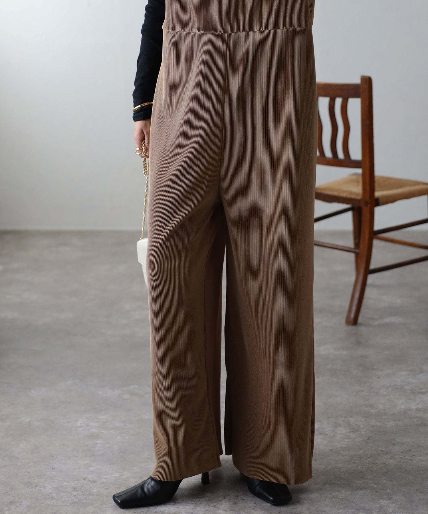 ボンジュールサガン BONJOUR SAGAN 2WAYプリーツロンパース (CAMEL) CAMEL