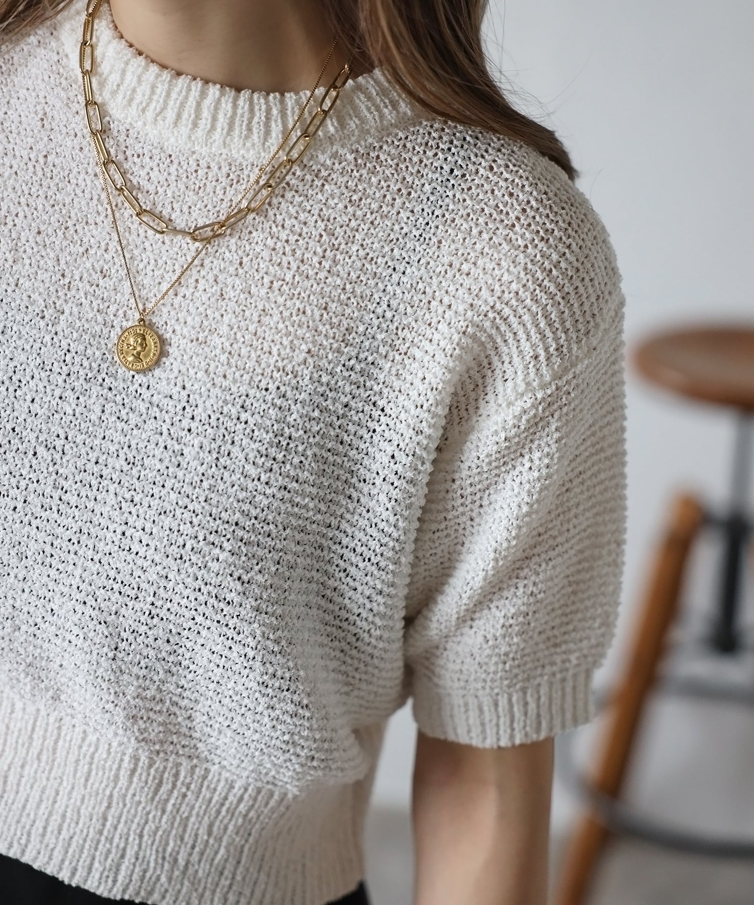 ボンジュールサガン BONJOUR SAGAN ショート丈ブークレニットプルオーバー (BLUE-LAVENDER) BLUE-LAVENDER