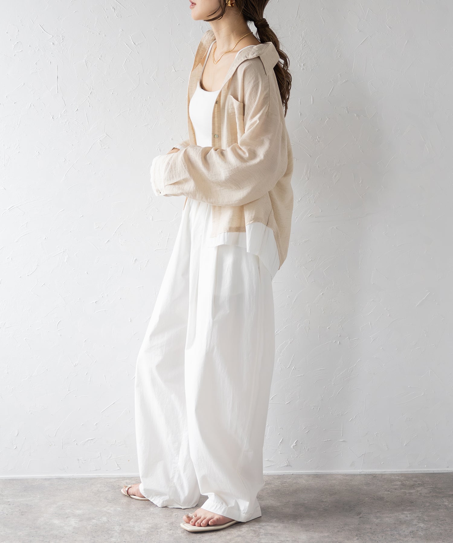 ボンジュールサガン BONJOUR SAGAN リネン混レイヤード風シャツ