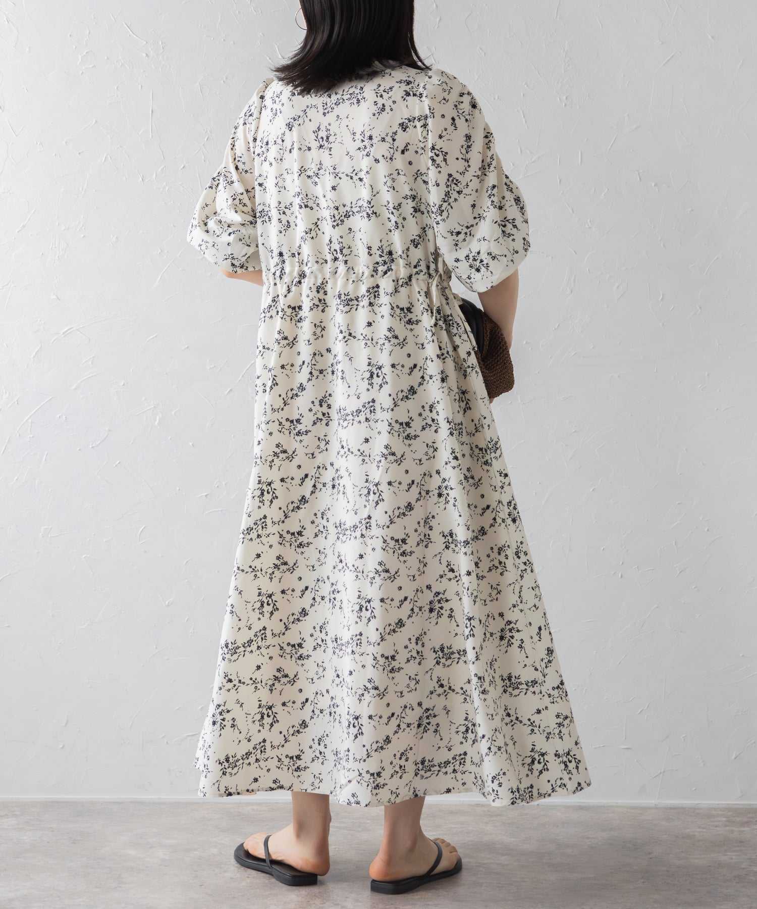 ボンジュールサガン BONJOUR SAGAN ウエストドロストリボン花柄ワンピース