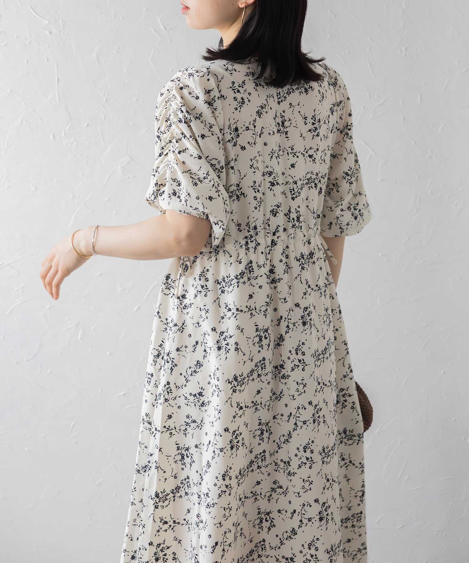 ボンジュールサガン BONJOUR SAGAN ウエストドロストリボン花柄ワンピース