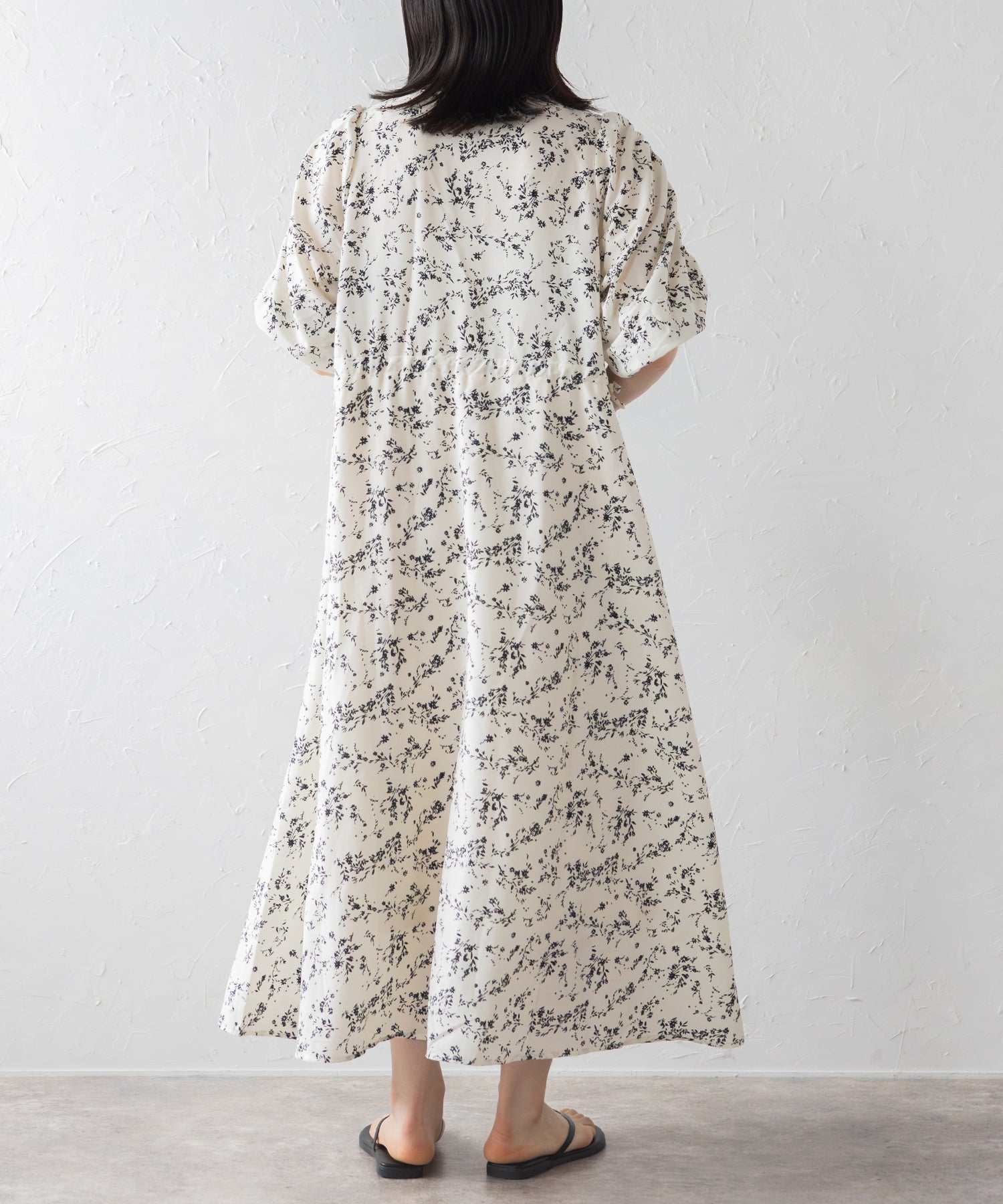 ボンジュールサガン BONJOUR SAGAN ウエストドロストリボン花柄ワンピース