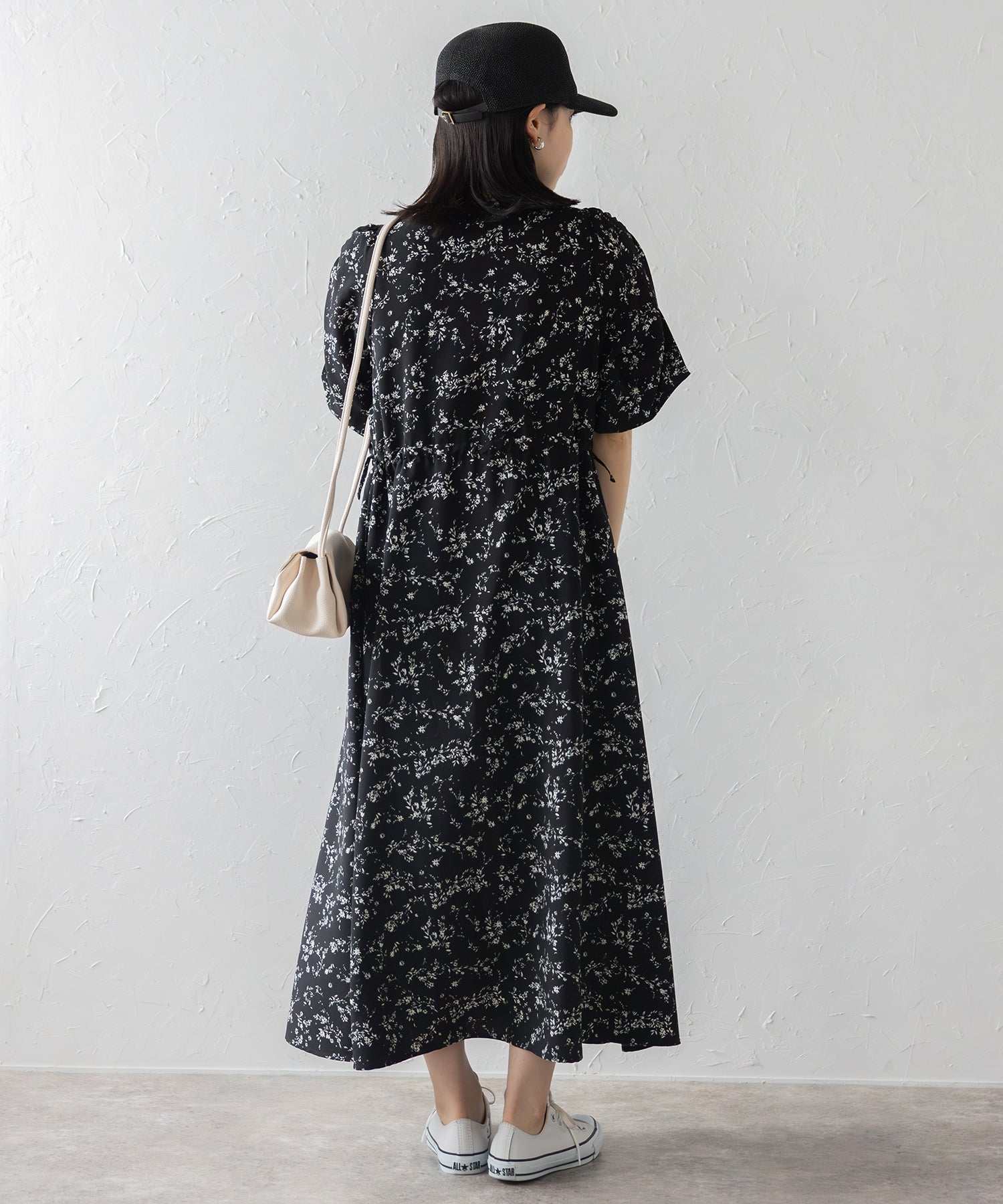 ボンジュールサガン BONJOUR SAGAN ウエストドロストリボン花柄ワンピース