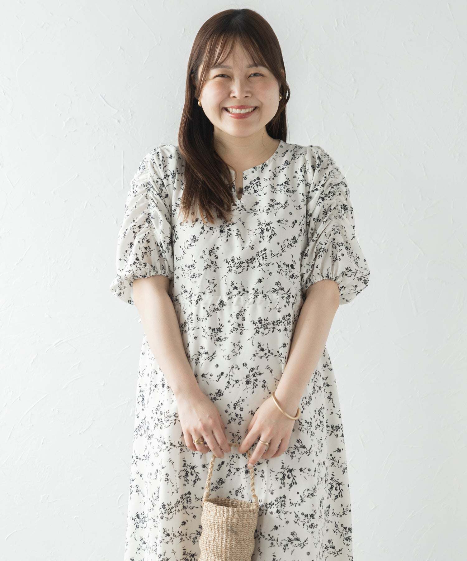 ボンジュールサガン BONJOUR SAGAN ウエストドロストリボン花柄ワンピース