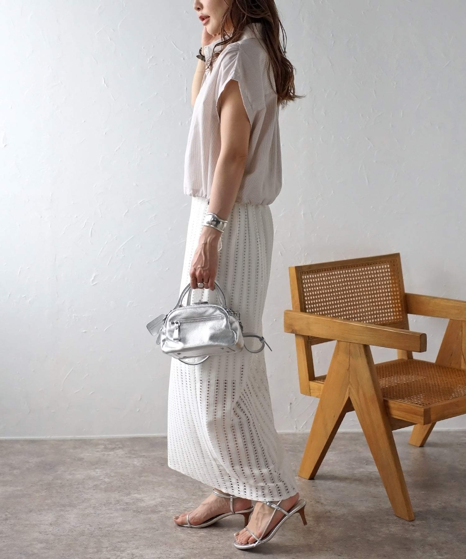 ボンジュールサガン BONJOUR SAGAN 【セットアップ対応商品】ストライプレースサイドスリットスカート