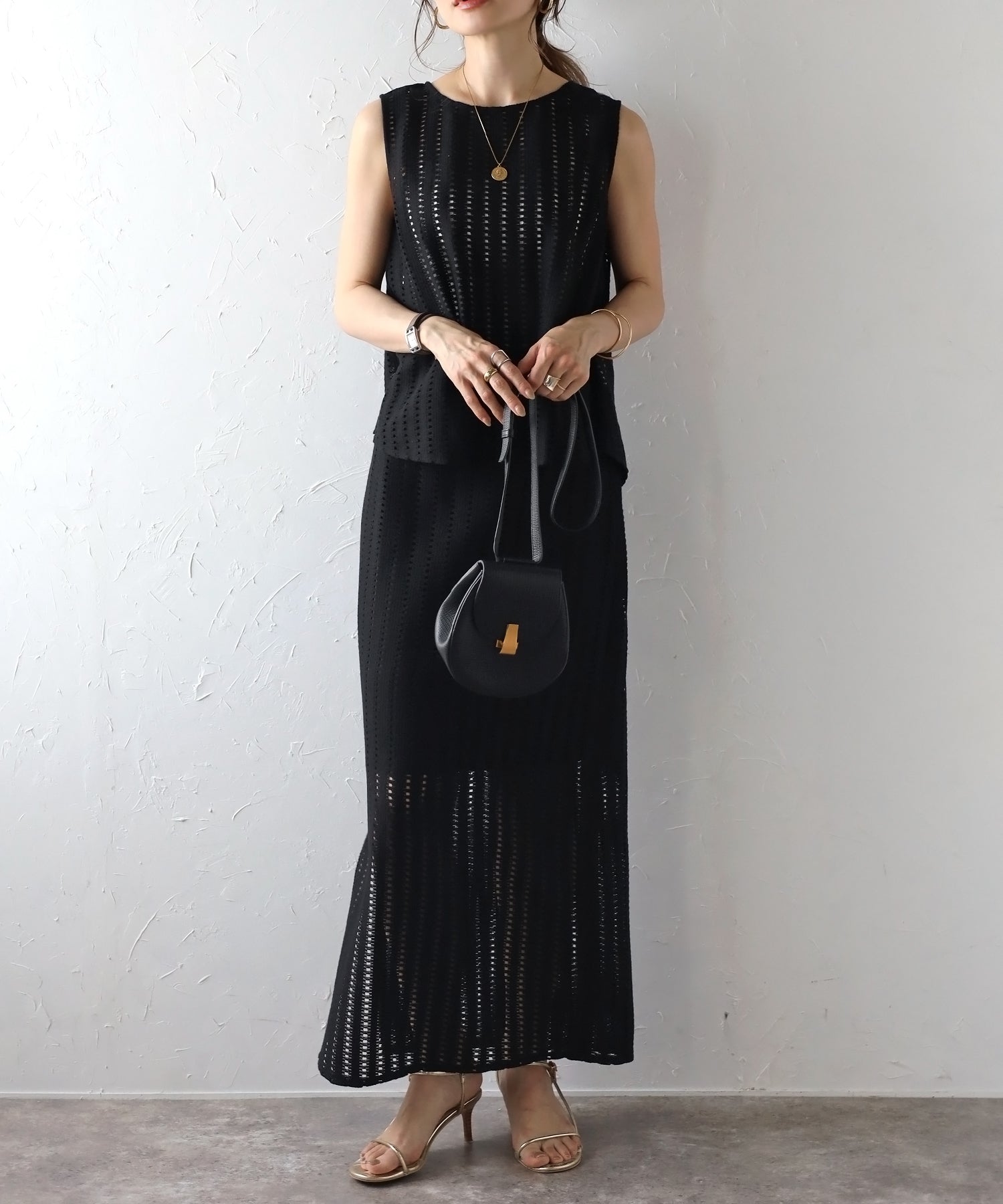 ボンジュールサガン BONJOUR SAGAN 【セットアップ対応商品】ストライプレースサイドスリットスカート