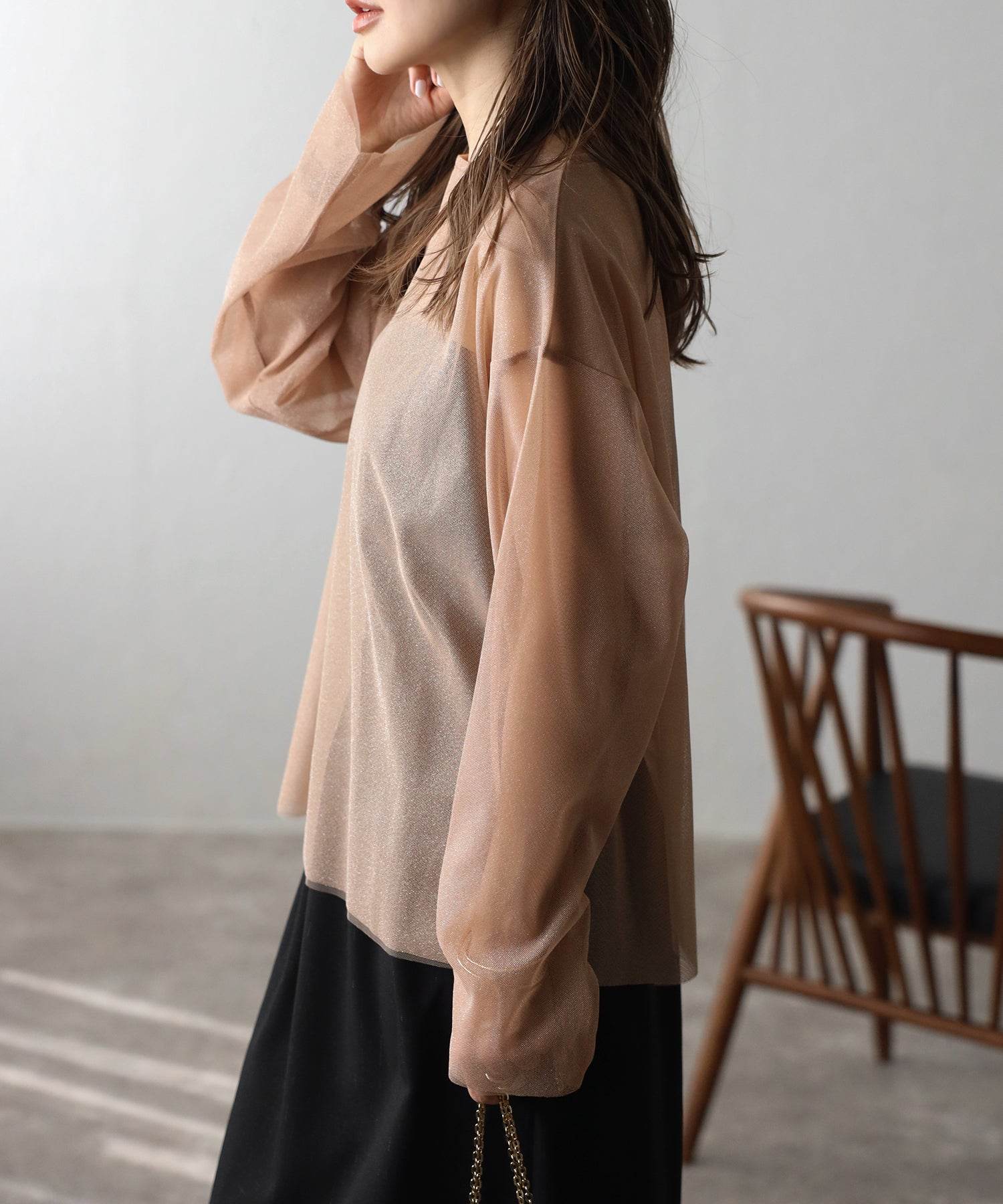 ボンジュールサガン BONJOUR SAGAN ラメチュールレイヤードプルオーバー