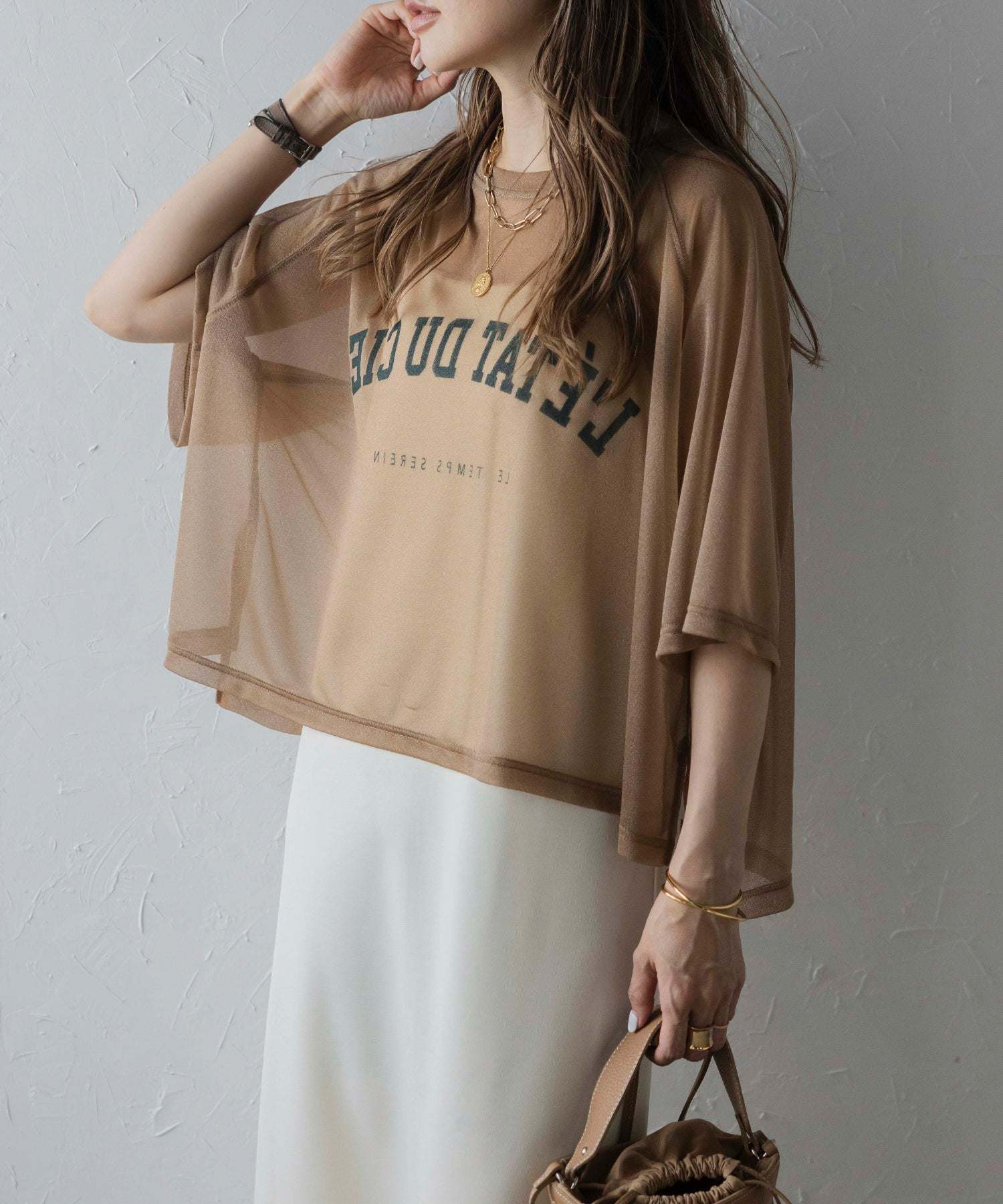 ボンジュールサガン BONJOUR SAGAN 反転ロゴシアーTシャツ