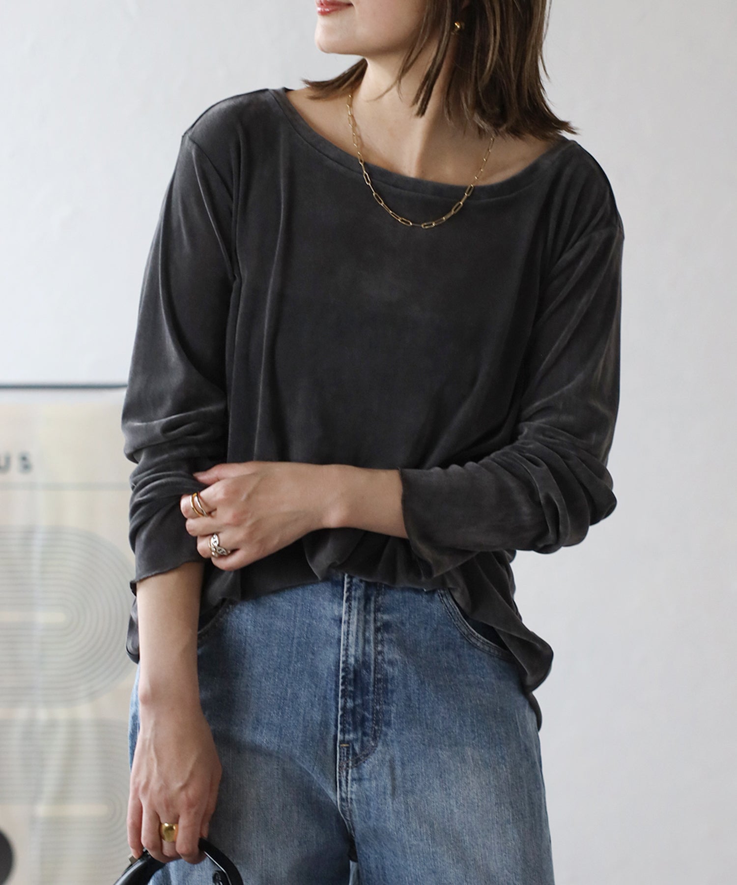 ボンジュールサガン BONJOUR SAGAN リラックスシアーベロアロンT (CHARCOAL-GRAY) CHARCOAL-GRAY