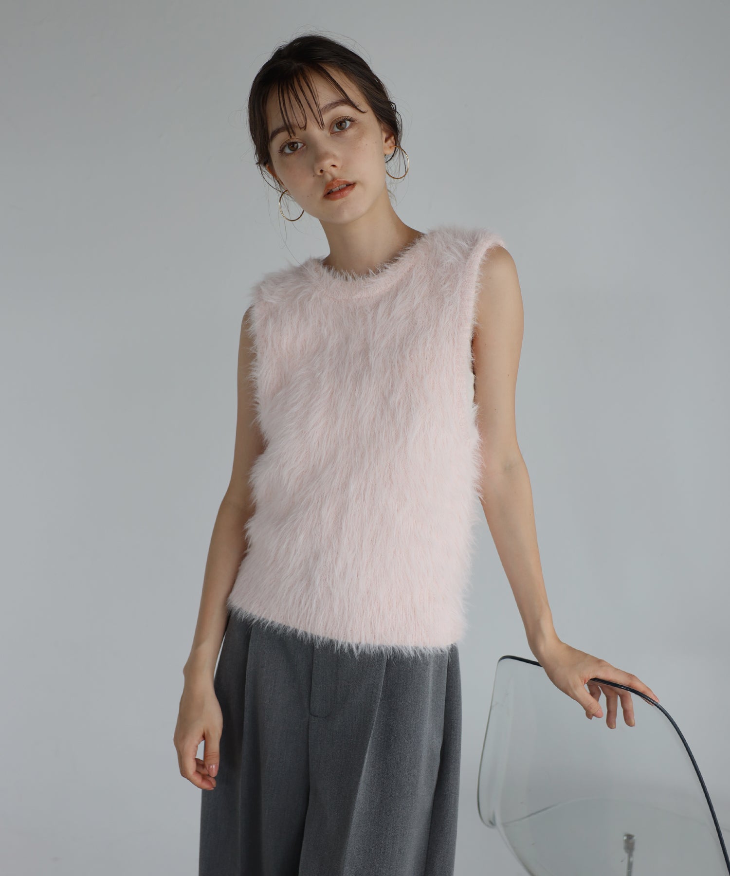 ボンジュールサガン BONJOUR SAGAN 2way feather yarn vest / 前後2WAYフェザーヤーンベスト (LIGHT-PINK) LIGHT-PINK