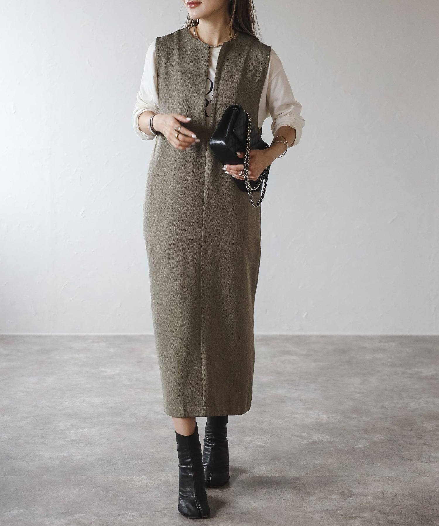 ボンジュールサガン BONJOUR SAGAN ヘリンボーンツイルジャンパースカート