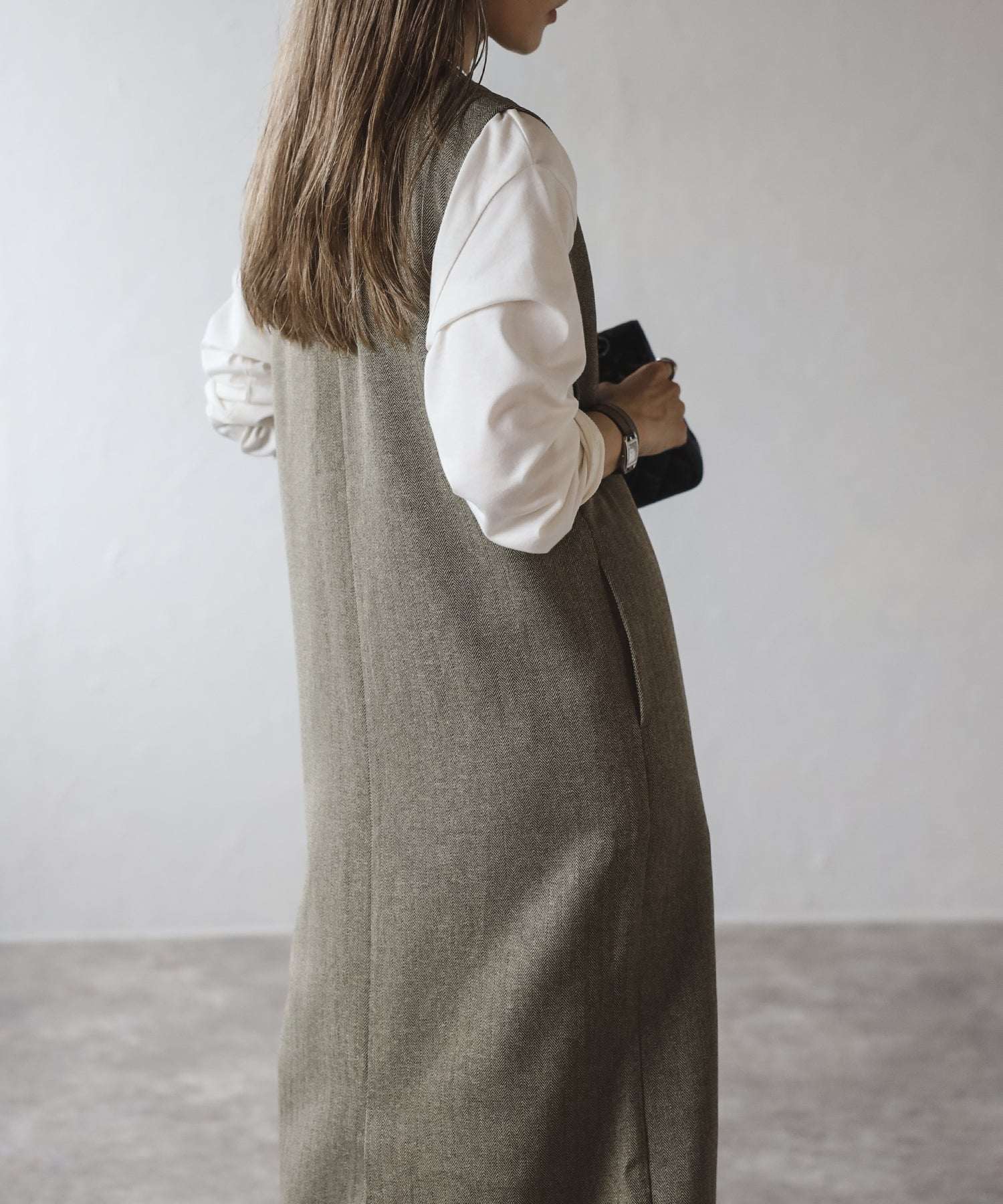 ボンジュールサガン BONJOUR SAGAN ヘリンボーンツイルジャンパースカート