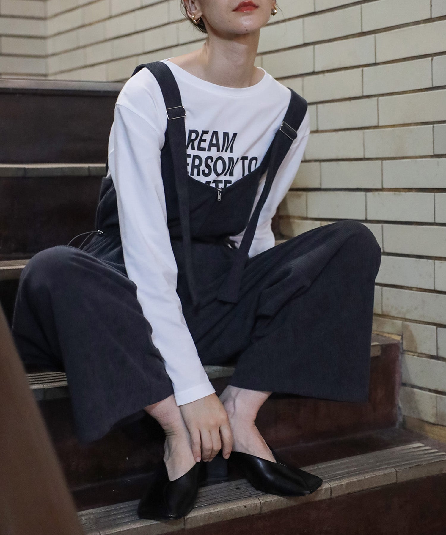 ボンジュールサガン BONJOUR SAGAN フロントジップコーデュロイオールインワン