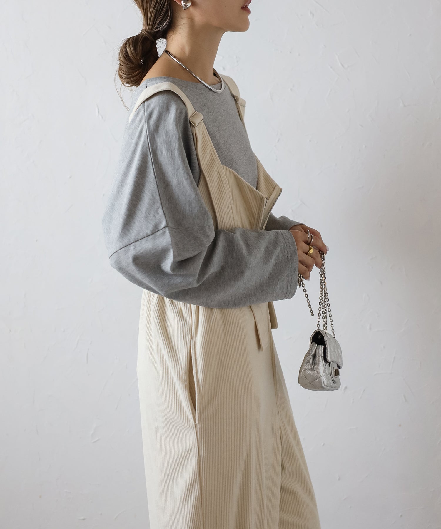 ボンジュールサガン BONJOUR SAGAN フロントジップコーデュロイオールインワン