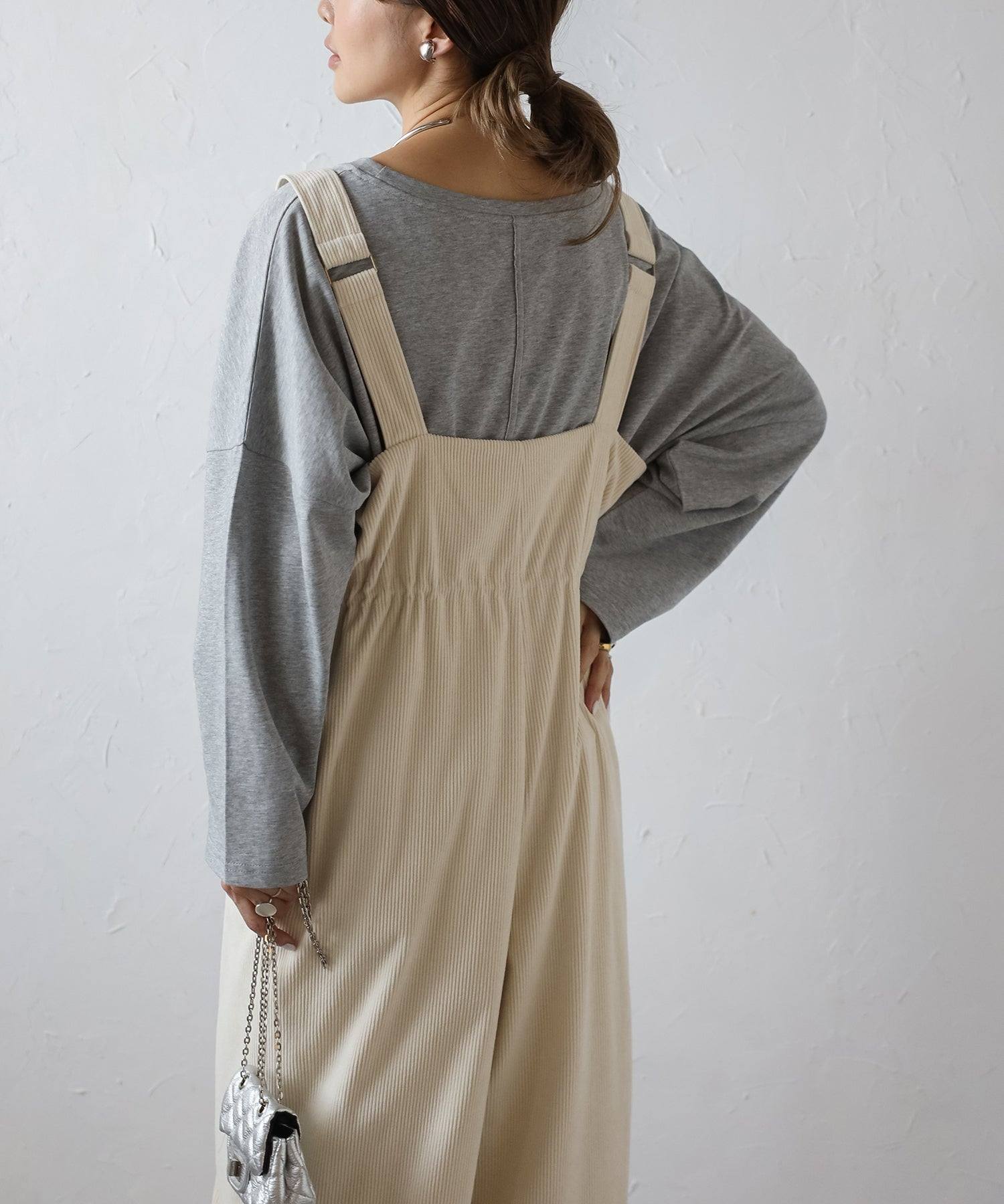 ボンジュールサガン BONJOUR SAGAN フロントジップコーデュロイオールインワン