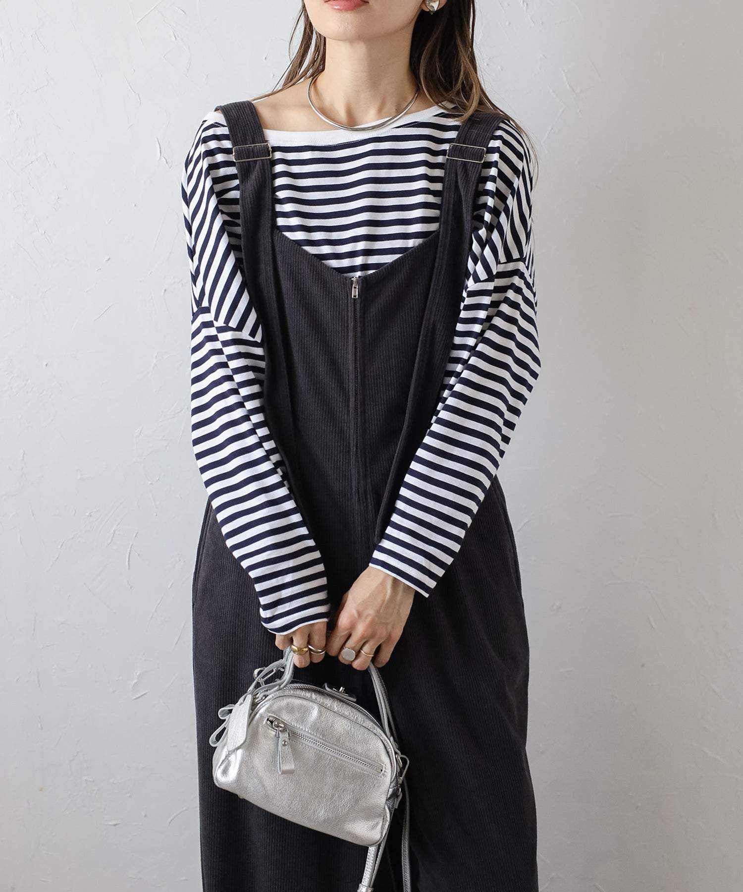 ボンジュールサガン BONJOUR SAGAN フロントジップコーデュロイオールインワン