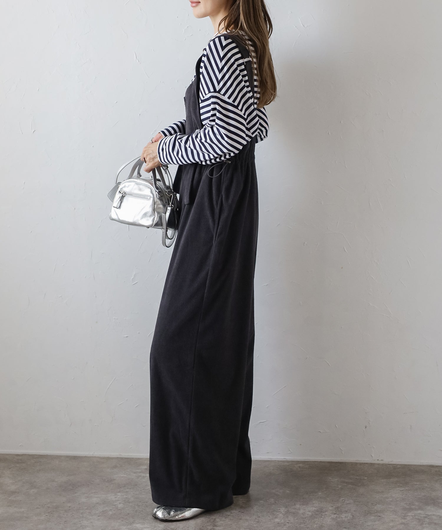 ボンジュールサガン BONJOUR SAGAN フロントジップコーデュロイオールインワン