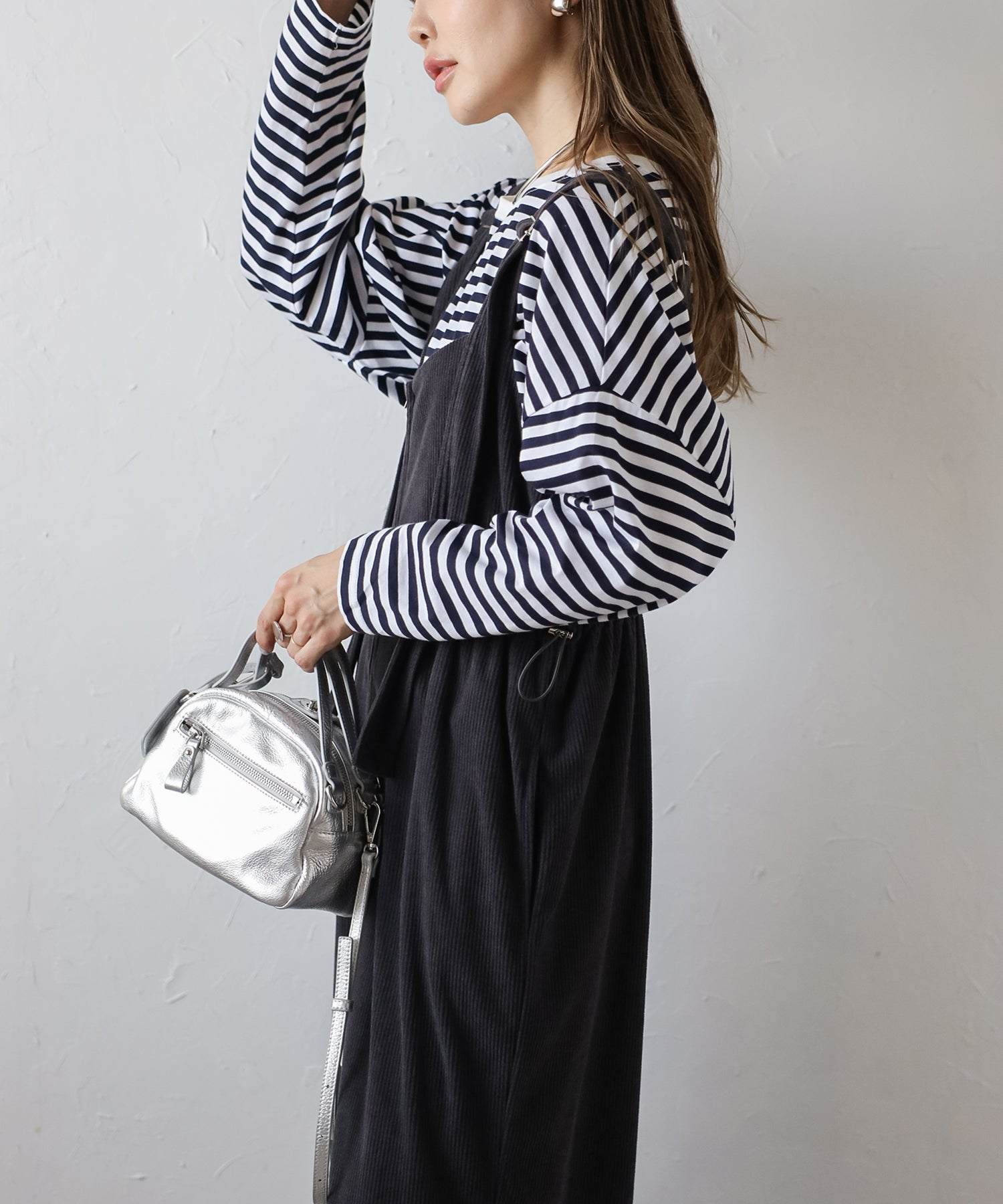 ボンジュールサガン BONJOUR SAGAN フロントジップコーデュロイオールインワン