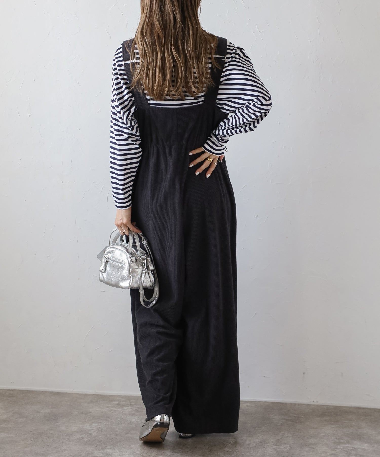 ボンジュールサガン BONJOUR SAGAN フロントジップコーデュロイオールインワン