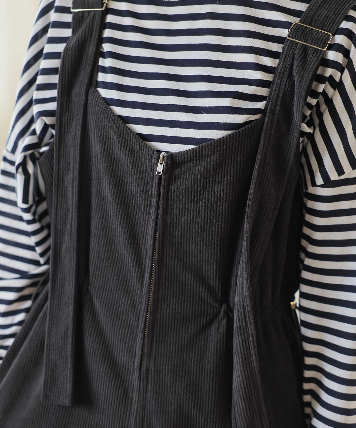 ボンジュールサガン BONJOUR SAGAN フロントジップコーデュロイオールインワン