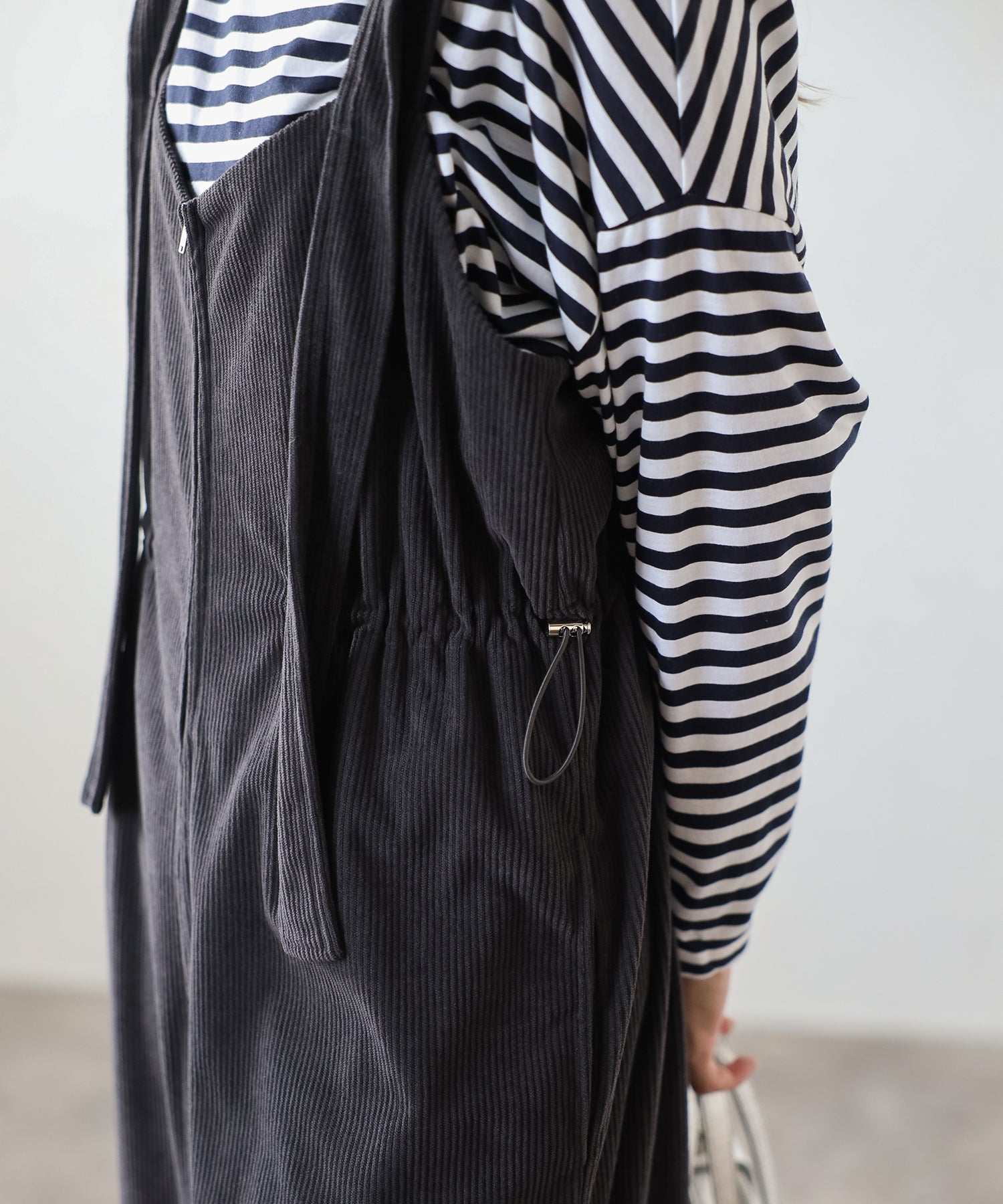 ボンジュールサガン BONJOUR SAGAN フロントジップコーデュロイオールインワン