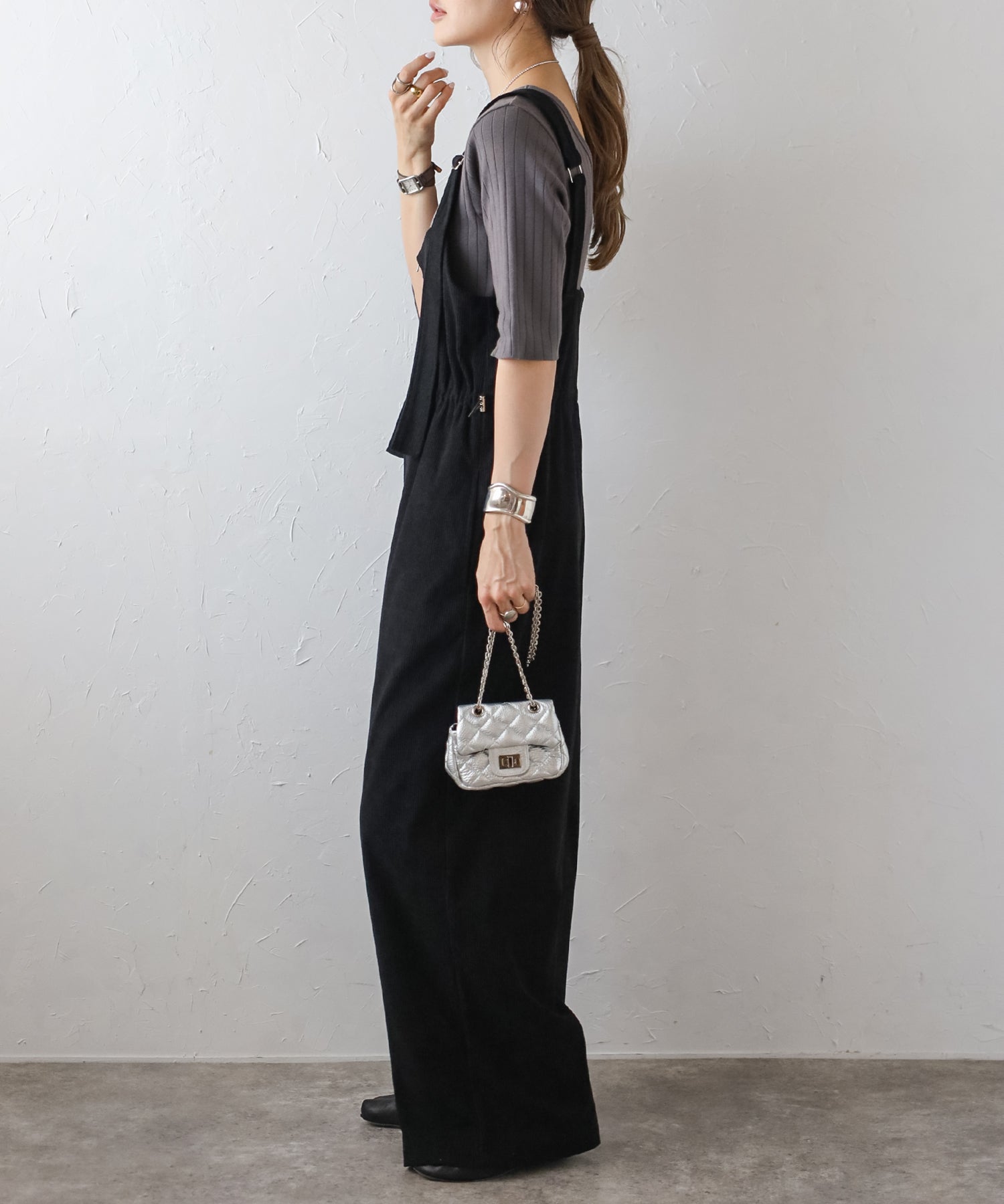 ボンジュールサガン BONJOUR SAGAN フロントジップコーデュロイオールインワン