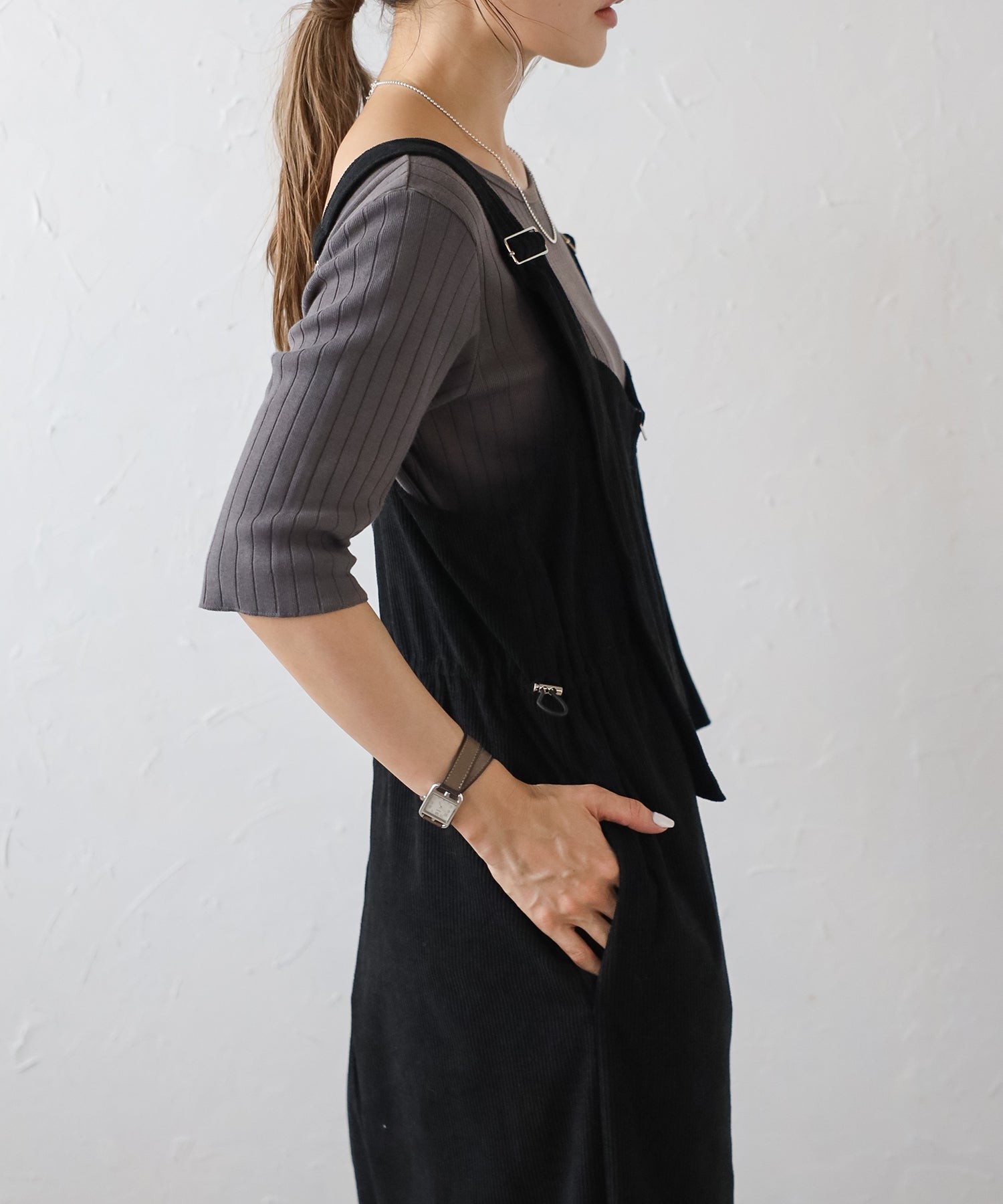 ボンジュールサガン BONJOUR SAGAN フロントジップコーデュロイオールインワン