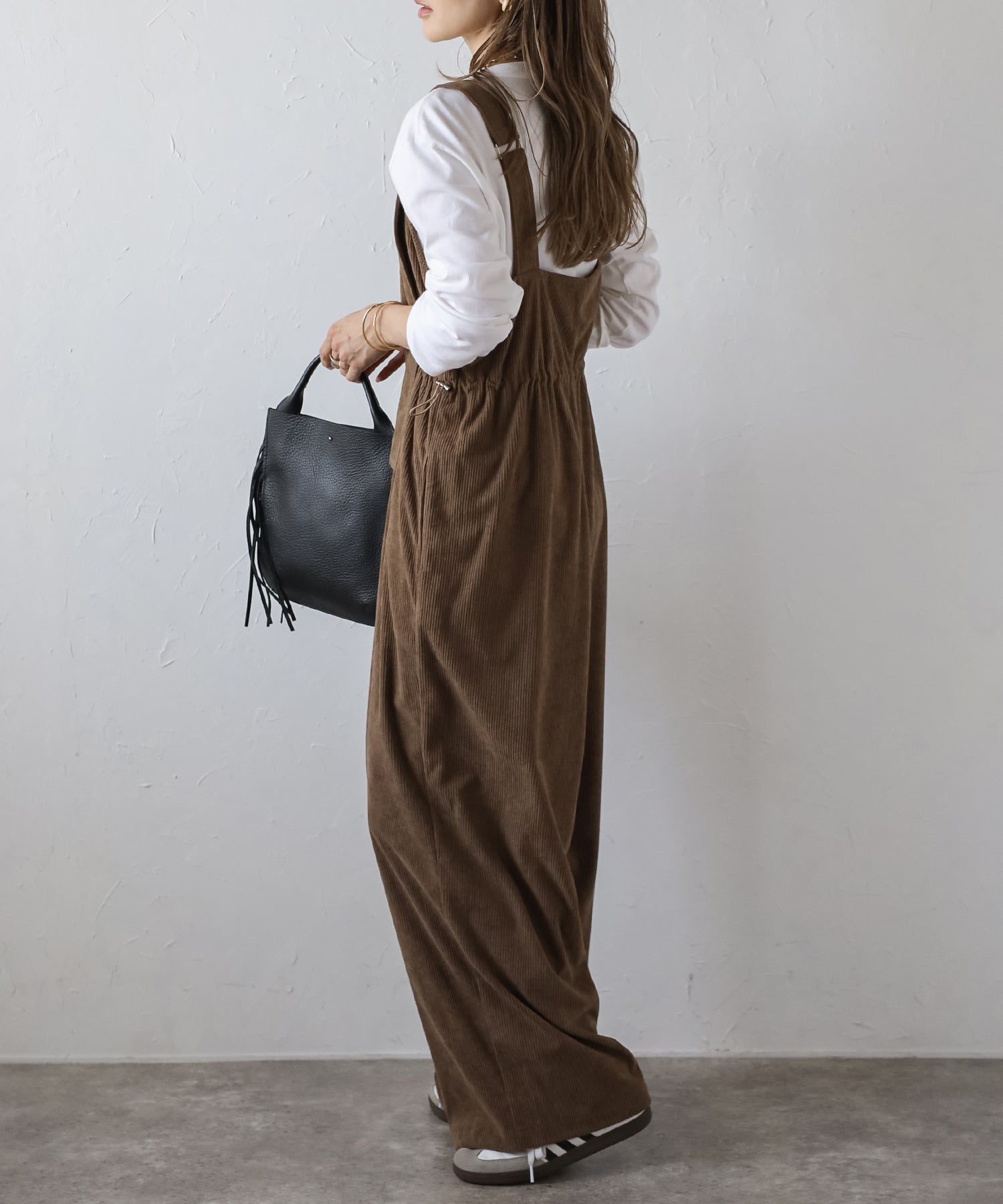 ボンジュールサガン BONJOUR SAGAN フロントジップコーデュロイオールインワン