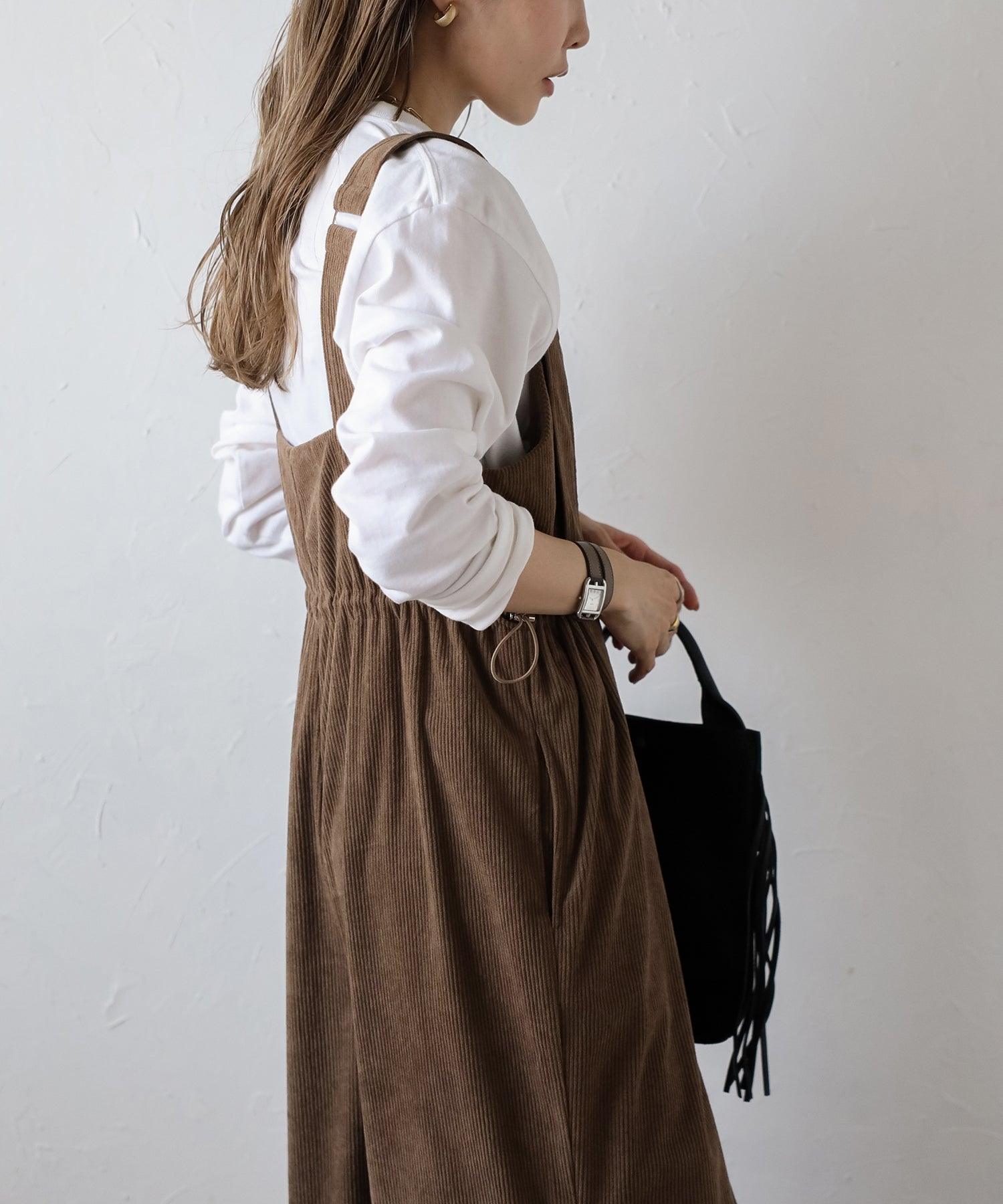 ボンジュールサガン BONJOUR SAGAN フロントジップコーデュロイオールインワン