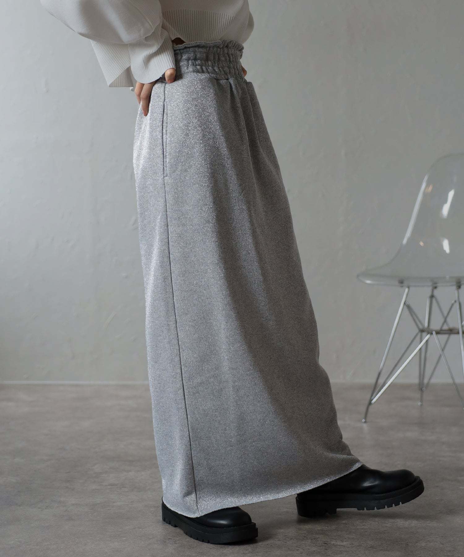 ボンジュールサガン BONJOUR SAGAN shiny sweat long skirt / ラメスウェットロングスカート